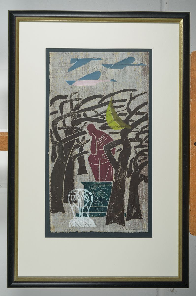 Detail k: Rolf Müller-Landau, 1903-1956 Bad Bergzabern, Monotypie auf Papier, rechts unten signiert, links unten betitelt Habakuk, ca. 48x26cm, PP, u.Gl., R. ...