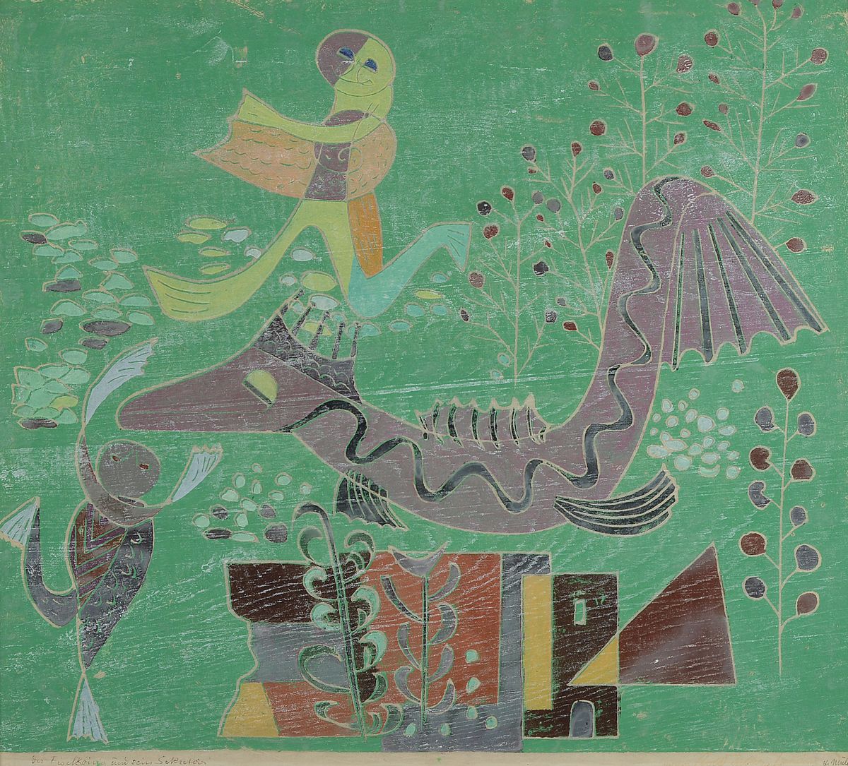 Rolf Müller-Landau, 1903-1956 Bad Bergzabern, Der Fischkönig und sein Sekretär, Monotypie, handsigniert und betitelt, ca. 48x54cm, PP, u.Gl., R. ...