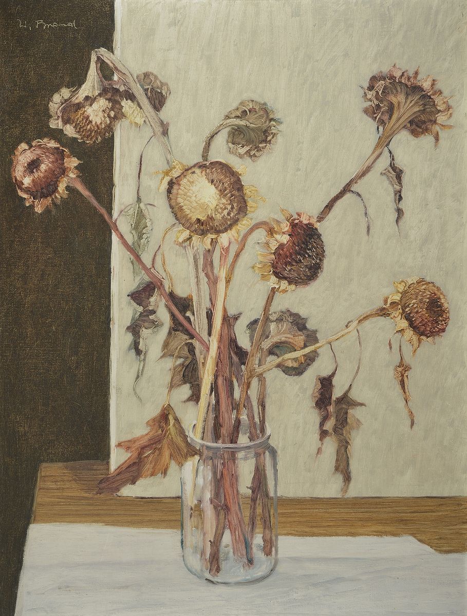 Werner Brand, geb. 1933 Löbau, Stillleben mit Sonnenblumen, Öl/Lwd, links oben signiert, ca. 80x60cm, R.
