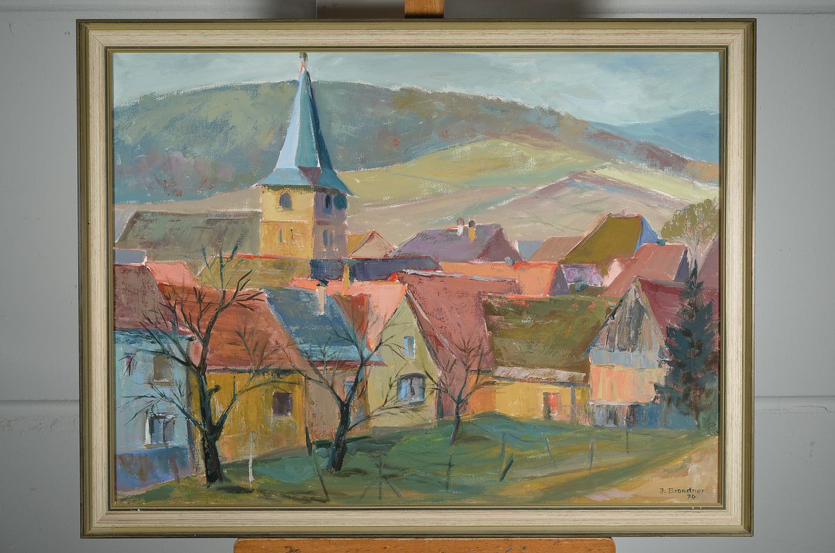 Detail k: Ingeborg Brandner, geb. 1920, Malerin aus Dörrenbach, zwei Arbeiten: Ansicht von Dörrenbach, Öl/Lwd, signiert, ca. 60x80cm; Landschaft bei ...