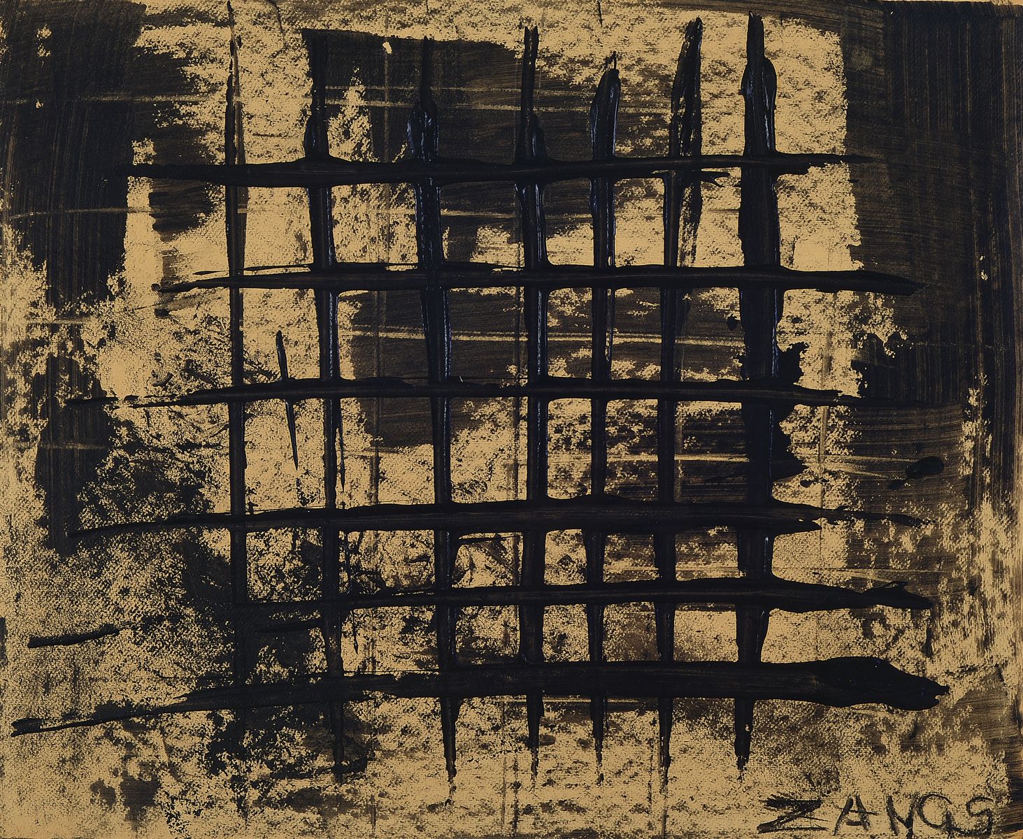 Herbert Zangs, 1924-2003, Gitternetz, Acryl auf braunem Karton, unter Glas gerahmt, Passepartout, ca. 41.5x51cm/59.5x50 cm