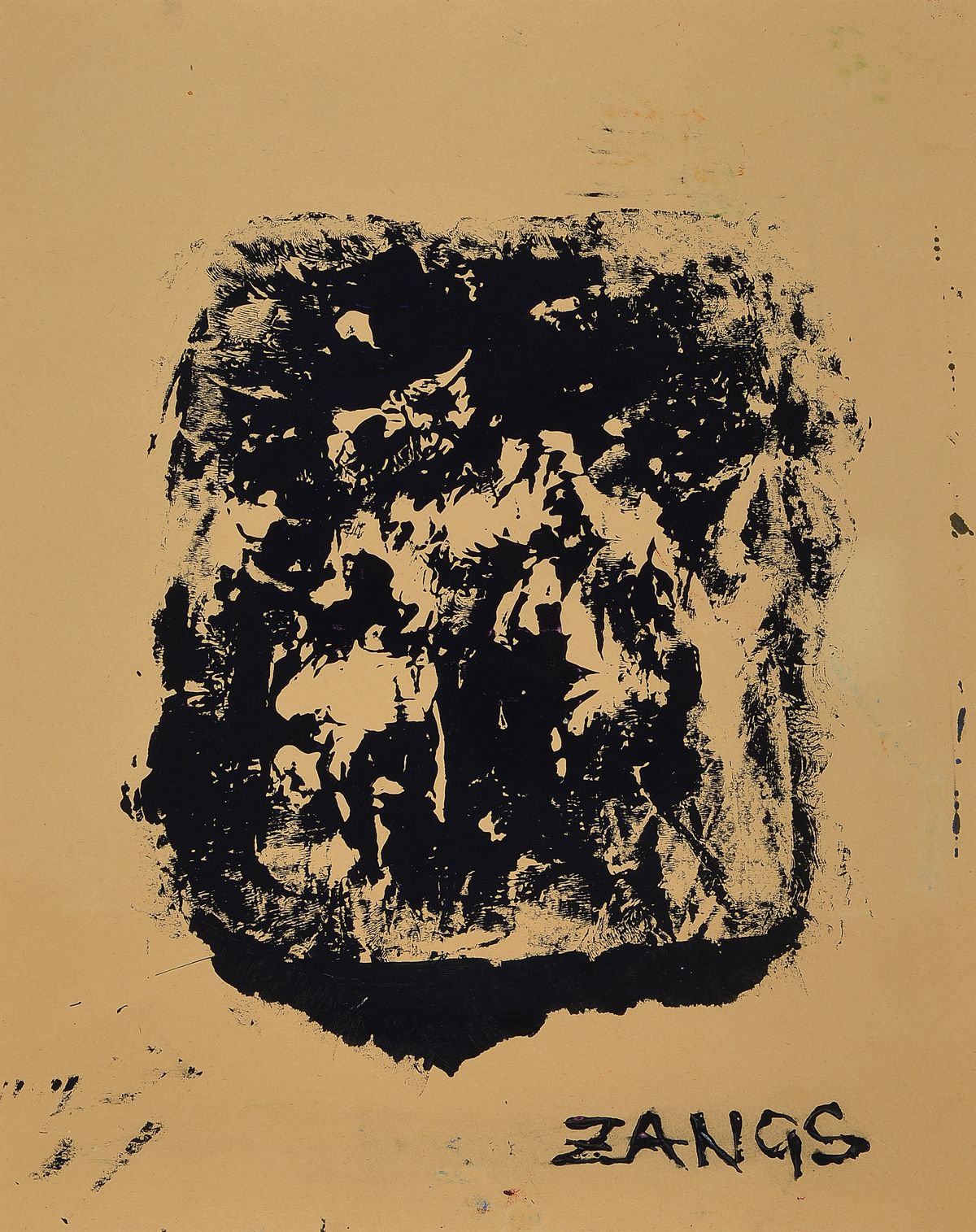 Herbst Zangs, 1924-2003, Doppelblatt, Acryl auf braunem Karton, signiert, unter Glas gerahmt, Passepartout, ca. 59x46cm/78x58cm