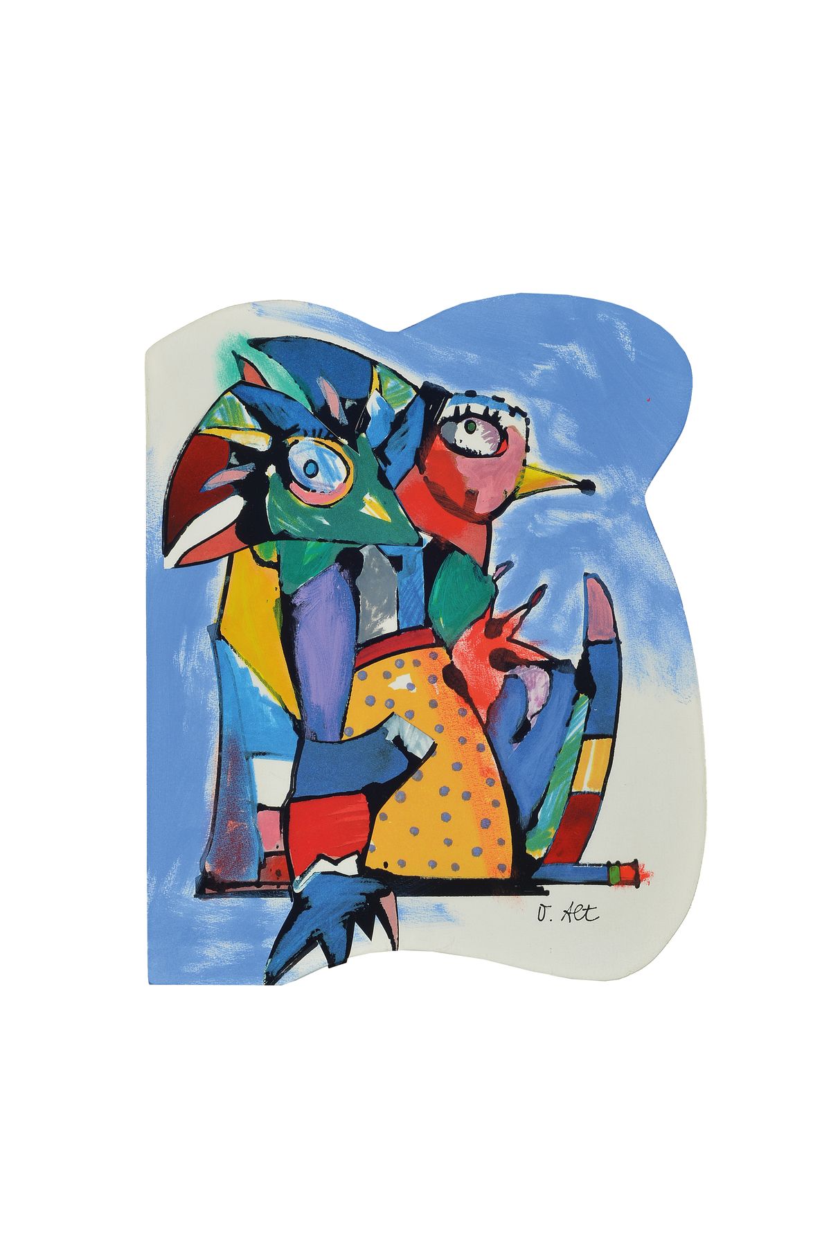 Otmar Alt, geb. 1940, Unikat, Mischtechnik/Collage, wohl Öl und Aquarellfarben, zwei Vögel, signiert, mit handbemaltem Künstlerrahmen, ca. 46.5 x ...