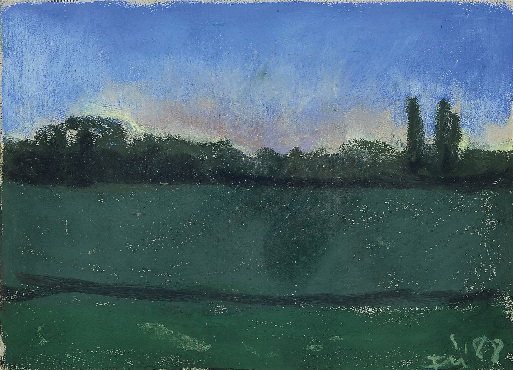 Klaus Fussmann, geb. 1938 Velbert, Pastell auf Bütten, "Landschaft Gelting" 1988 monogrammiert und dat. 88, ca. 22 x 31 cm, unter Glas, ...