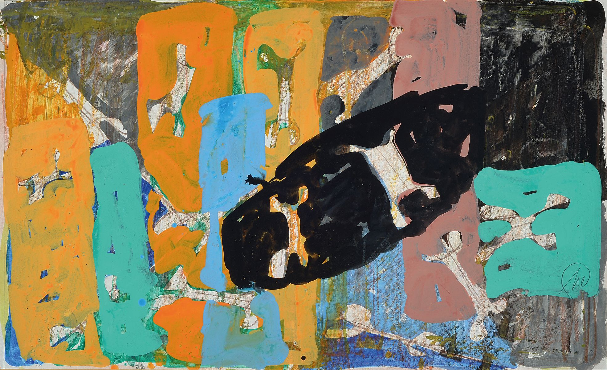 Markus Lüpertz, geboren 1941, Aquarell und Goache auf dickem Velin, handsigniert, ca. 50 x 82 cm, Rahmengröße 76 x 106 cm, orig. handgemachter ...