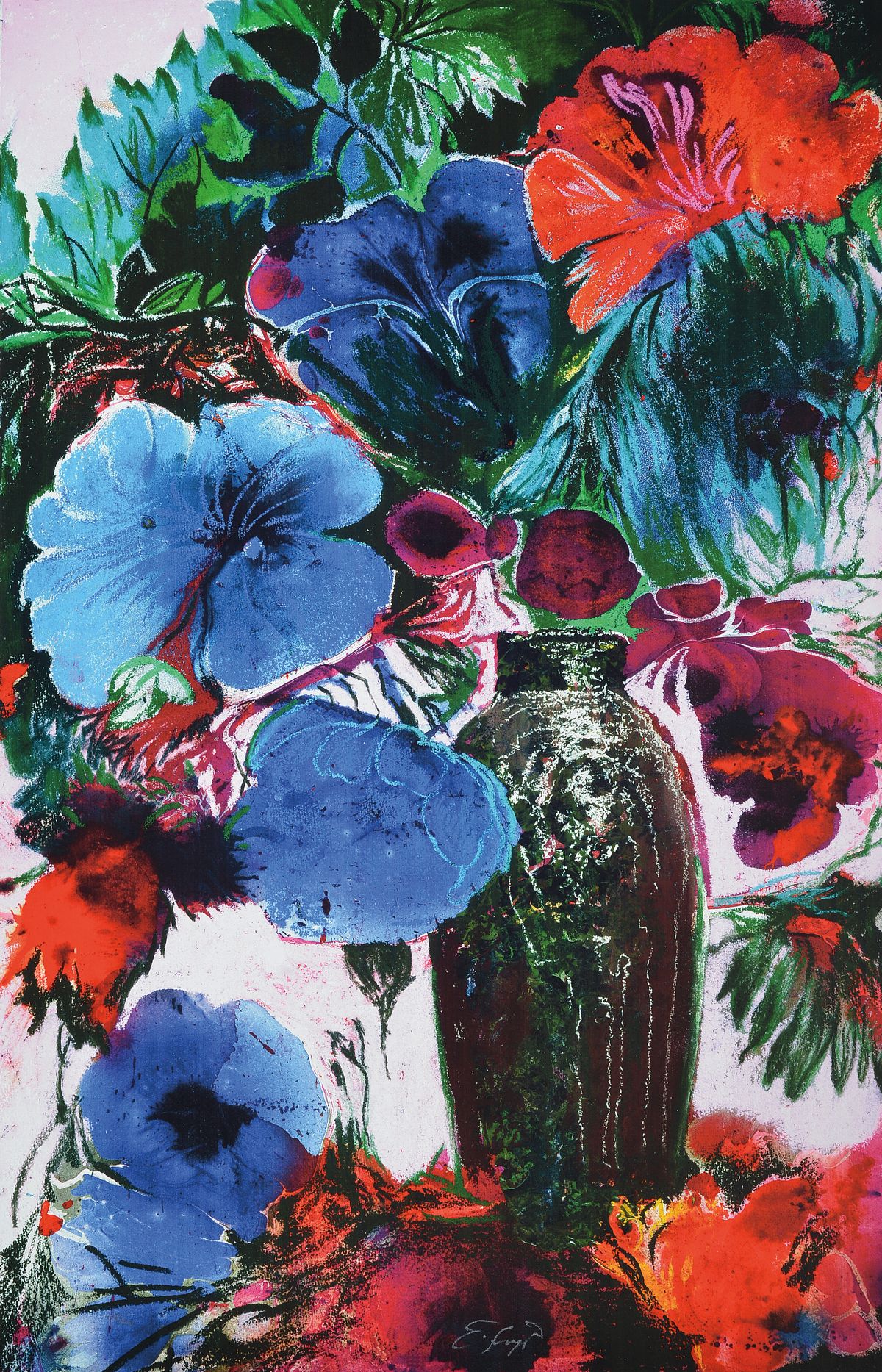 Ernst Fuchs, 1930 - 2015, Blumenstillleben, Giclee/Leinwand, 113/300 handsigniert, 91.5 x 60.8 cm