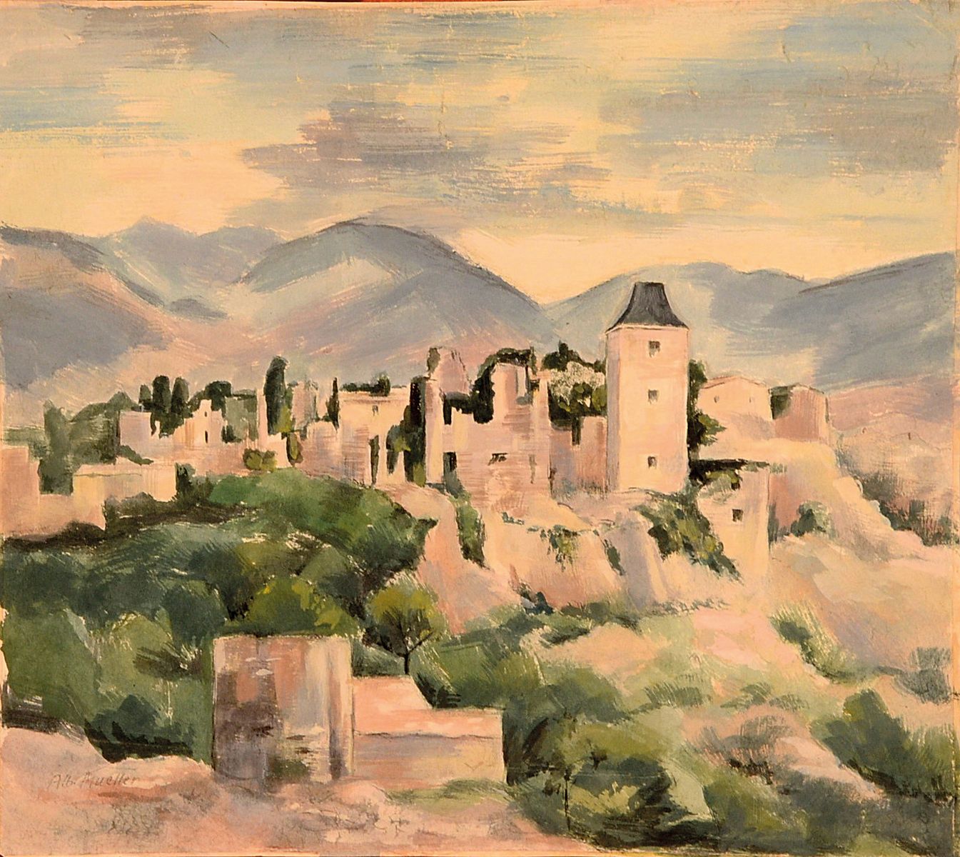 Albert Mueller, 1884-1963, Aquarell auf dünnem Papier, links unten sign., ca. 31,5x 35,5 cm