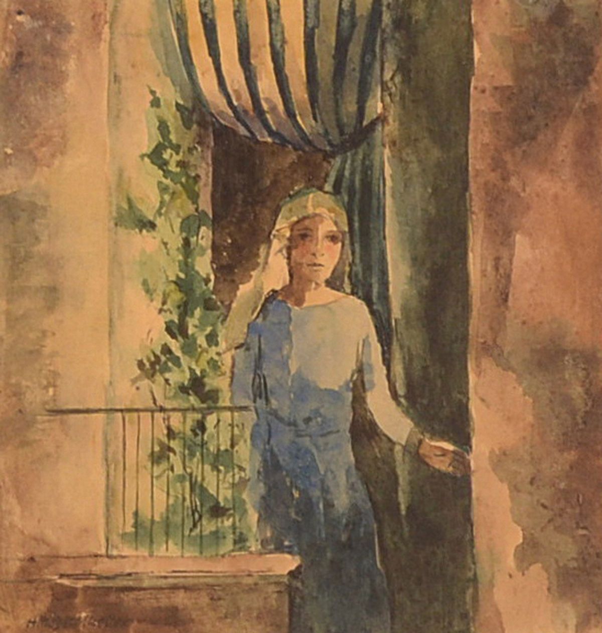 Alber Mueller, 1884-1963, Gouache auf dünnemPapier, links unten sign., PP, unter Glas gerahmt, gesamt ca. 35x33 cm