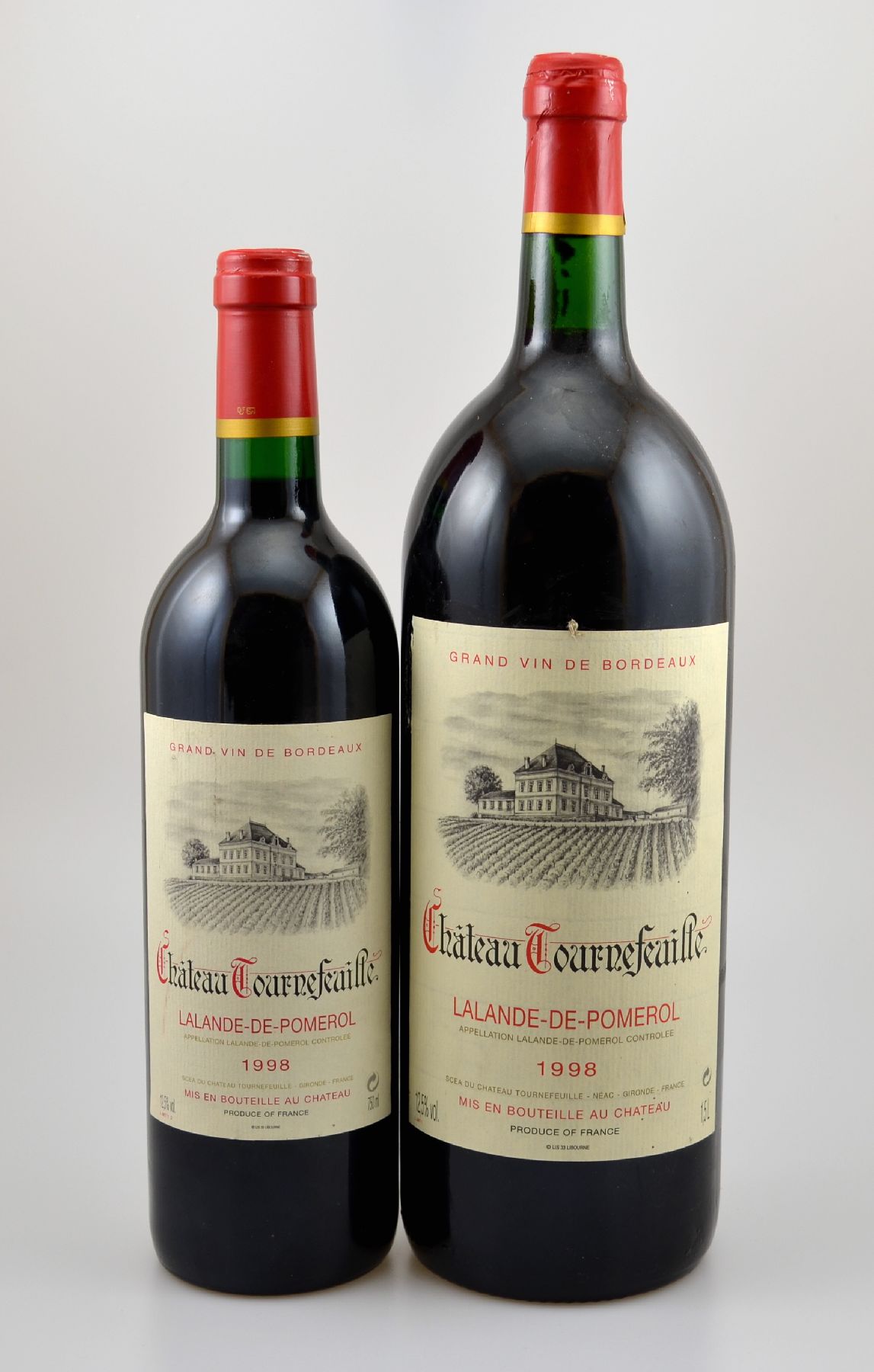 6 Flaschen 1998 Chateau Tournefeuille, Lalande-de-Pomerol, 3 x 75 cl, 3 x 150 cl, ca. 12,5 % Vol., Füllstände: je into neck, sehr gute ...