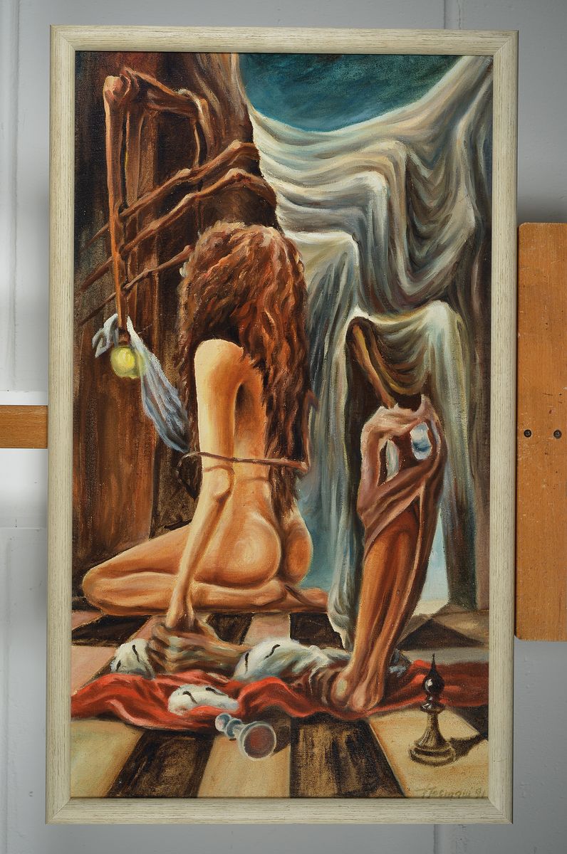 Detail k: Igor Postasch, geb. 1960 in Kiew, Die Verführung der weißen Königin, Öl/Lwd, sign., rückseitig bez. und betitelt, ca. 89x50cm, R.