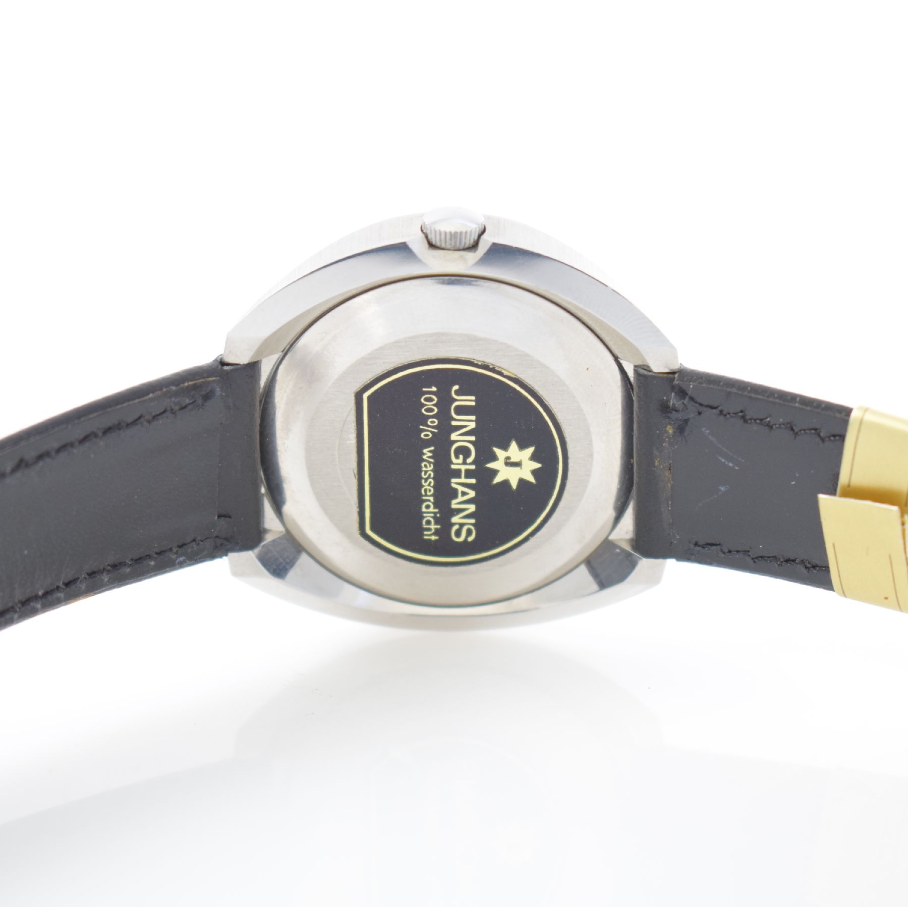 Detail f: JUNGHANS nahezu neuwertige Armbanduhr mit Tag & Datum, Automatik, Deutschland um 1970, verchromtes Metallgeh., Edelstahlboden aufgedr., Anz. v. Std., ...