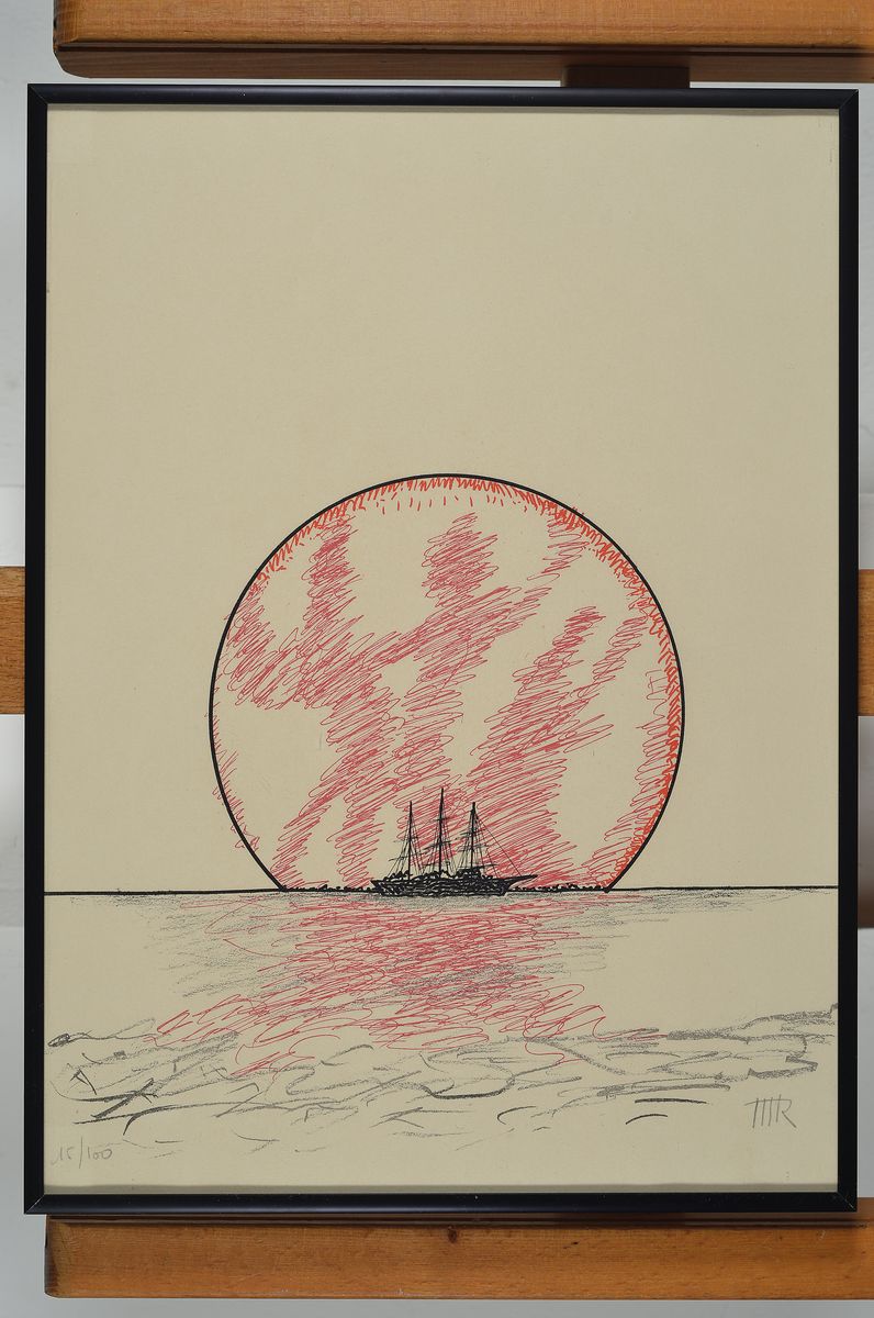 Detail k: Man Ray, 1890-1976, Segelschiff vor Sonne, handsigniert, num. 15/100, ca. 37x27cm, u.Gl., R.