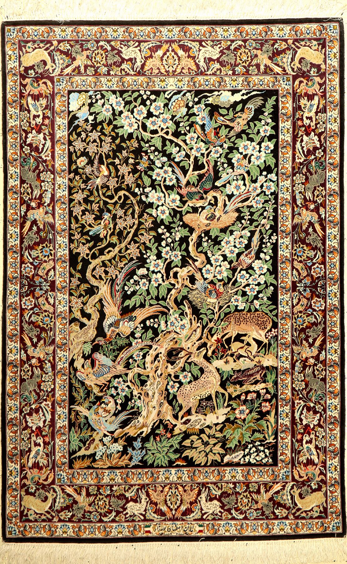 Esfahan signiert "Lalehzar", Persien, ca. 40 Jahre, Korkwolle mit und auf Seide, ca. 171x 115 cm, EHZ: 2. Kunstvolles Lebensbaum Muster.