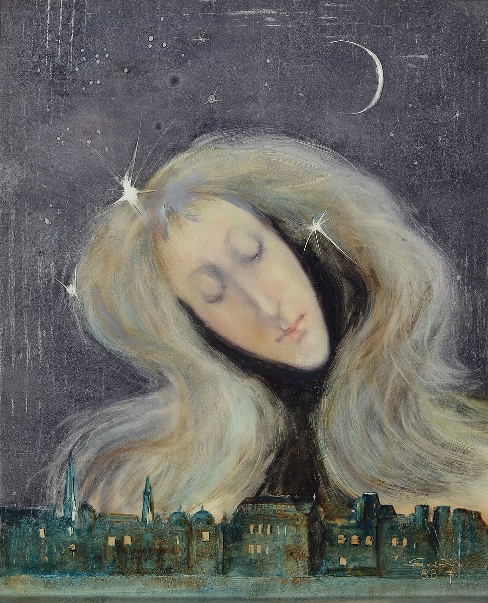 Lajos Sebök, 1910 Szeged (Ungarn) - 1996 Neuss, "Die gute Fee", Öl/Platte, re u. signiert, ca. 50 x 40 cm, Rahmen: 55 x 43 cm
