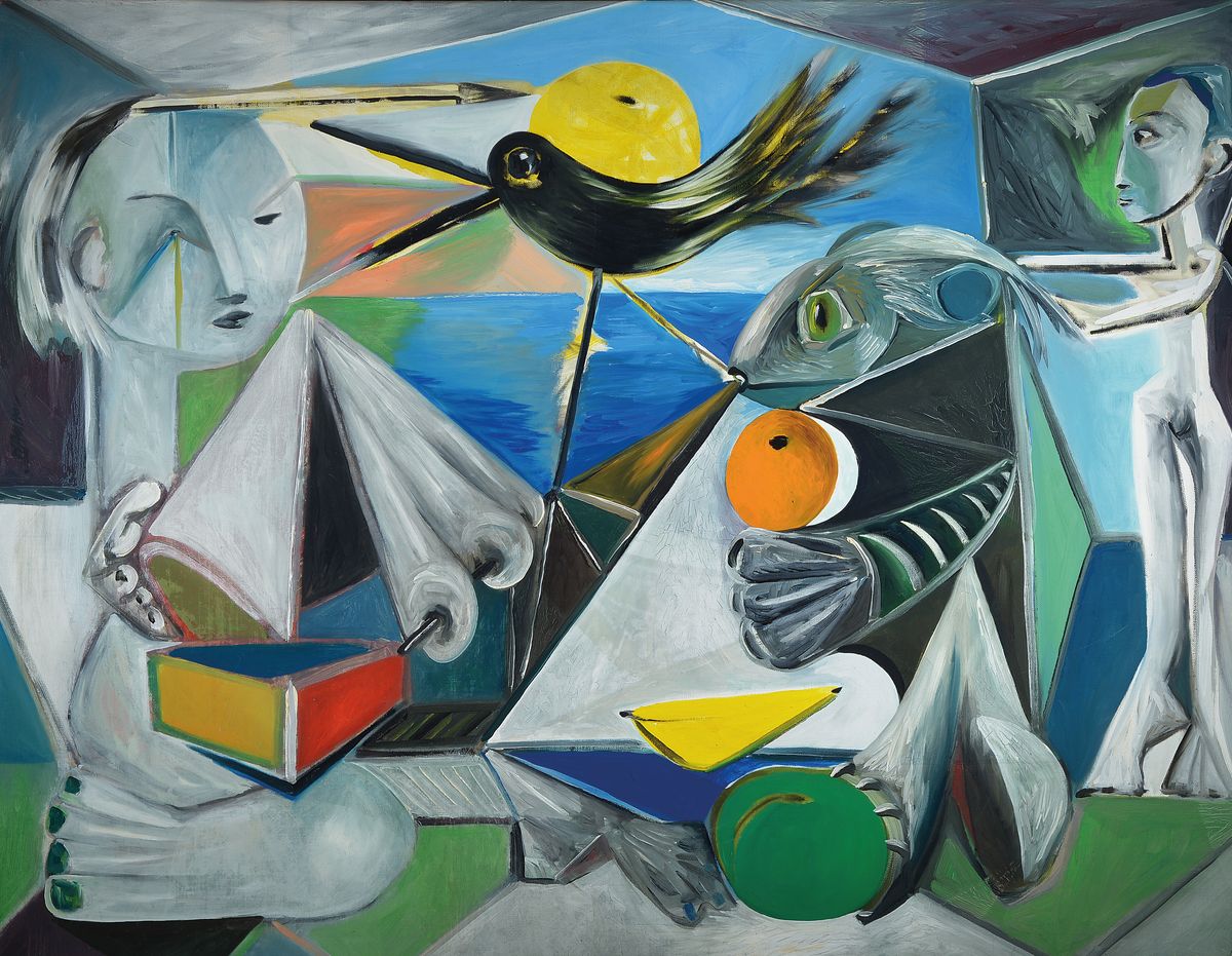 Erik Masholder, 1960 Heidelberg, Figürliche Komposition , Öl/Lwd, sign., ca. 101x130 cm, Leisten