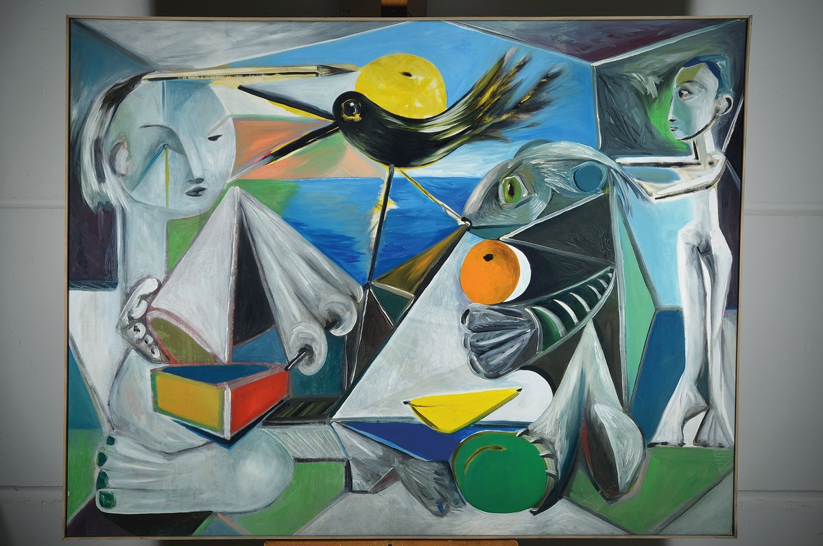 Detail k: Erik Masholder, 1960 Heidelberg, Figürliche Komposition , Öl/Lwd, sign., ca. 101x130 cm, Leisten
