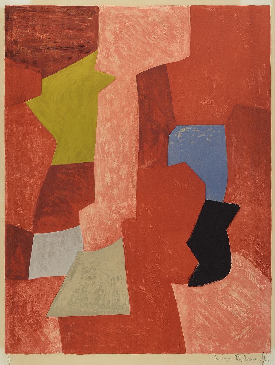 Serge Poliakoff, 1900 Moskau-1969 Paris, Farblithographie, handsigniert und num. 59/200, Lichtrand, ca. 66x47cm, PP, u.Gl., R. ca. 84x63cm
