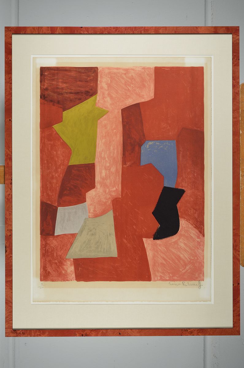 Detail k: Serge Poliakoff, 1900 Moskau-1969 Paris, Farblithographie, handsigniert und num. 59/200, Lichtrand, ca. 66x47cm, PP, u.Gl., R. ca. 84x63cm
