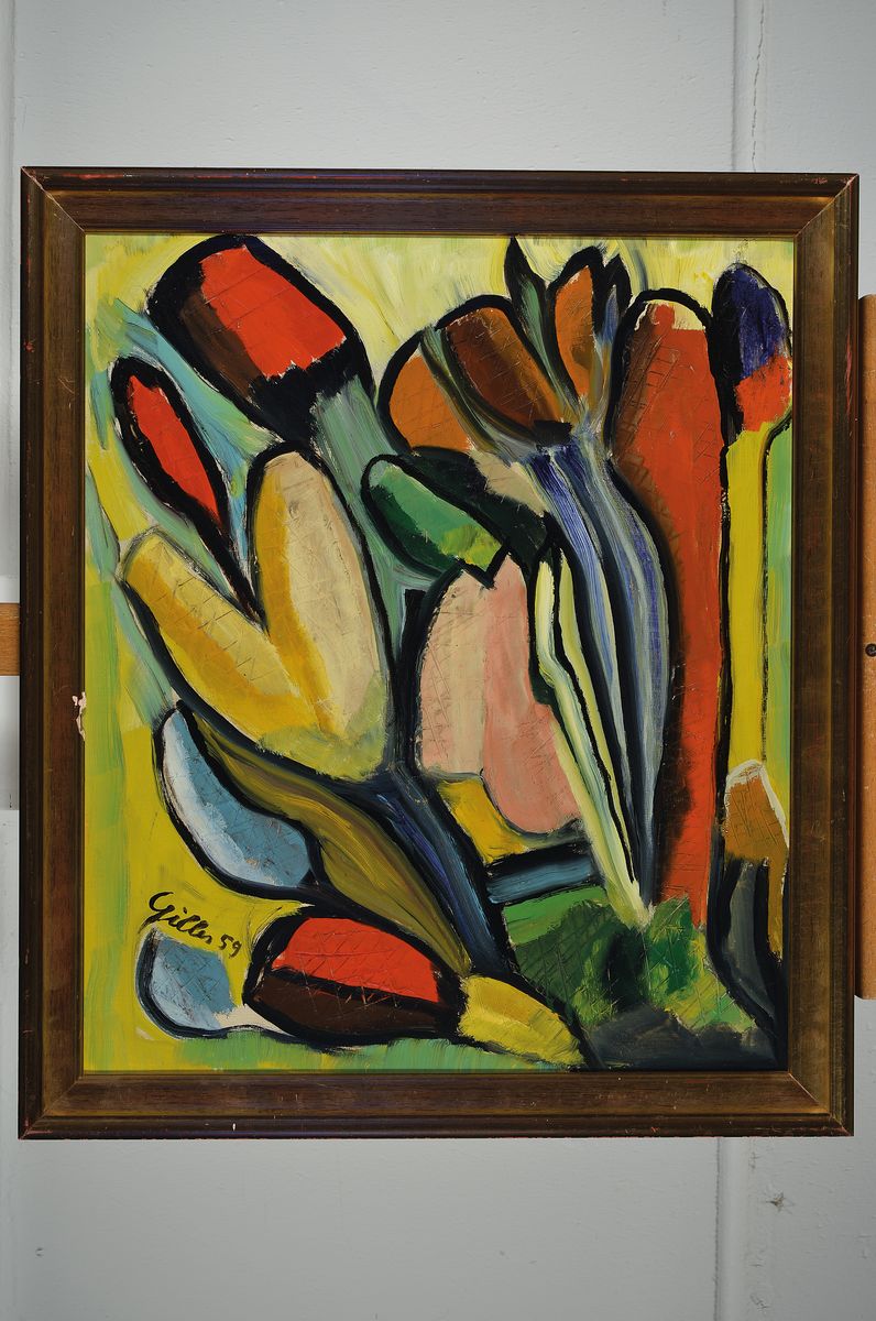 Detail k: Werner Gilles, 1894 Rheydt-1961 Essen, Studium an der Kunsthochschule Kassel und am Bauhaus Weimar, hier: Blumenstillleben, Öl/LWd, geritzte ...