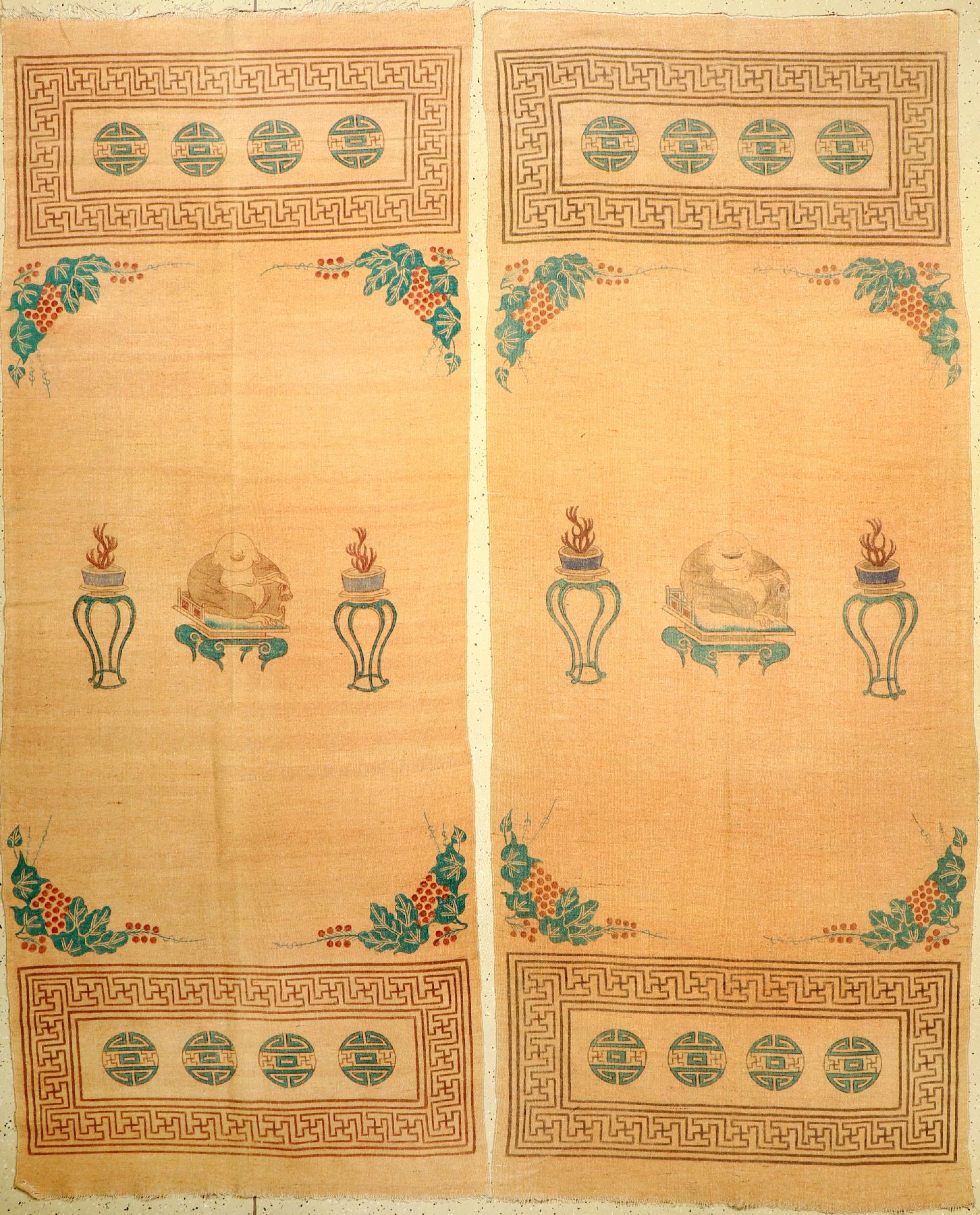 Mongolische-Chinesische "Behänge" alt (1 Paar), Mongolai, um 1930, Wolle gewebt auf Wolle, ca. 298 x 120 cm, ca. 298 x 120 cm, EHZ: 2-3.