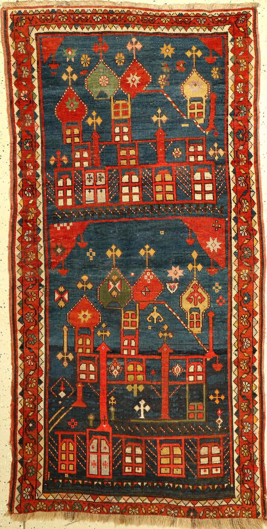 Seltener Kasak antik (Christliche Kirchen), Kaukasus, um 1890/1900, Wolle auf Wolle, ca. 200 x 102 cm, Armenische Arbeit, Christliche Kirchen, EHZ: 4