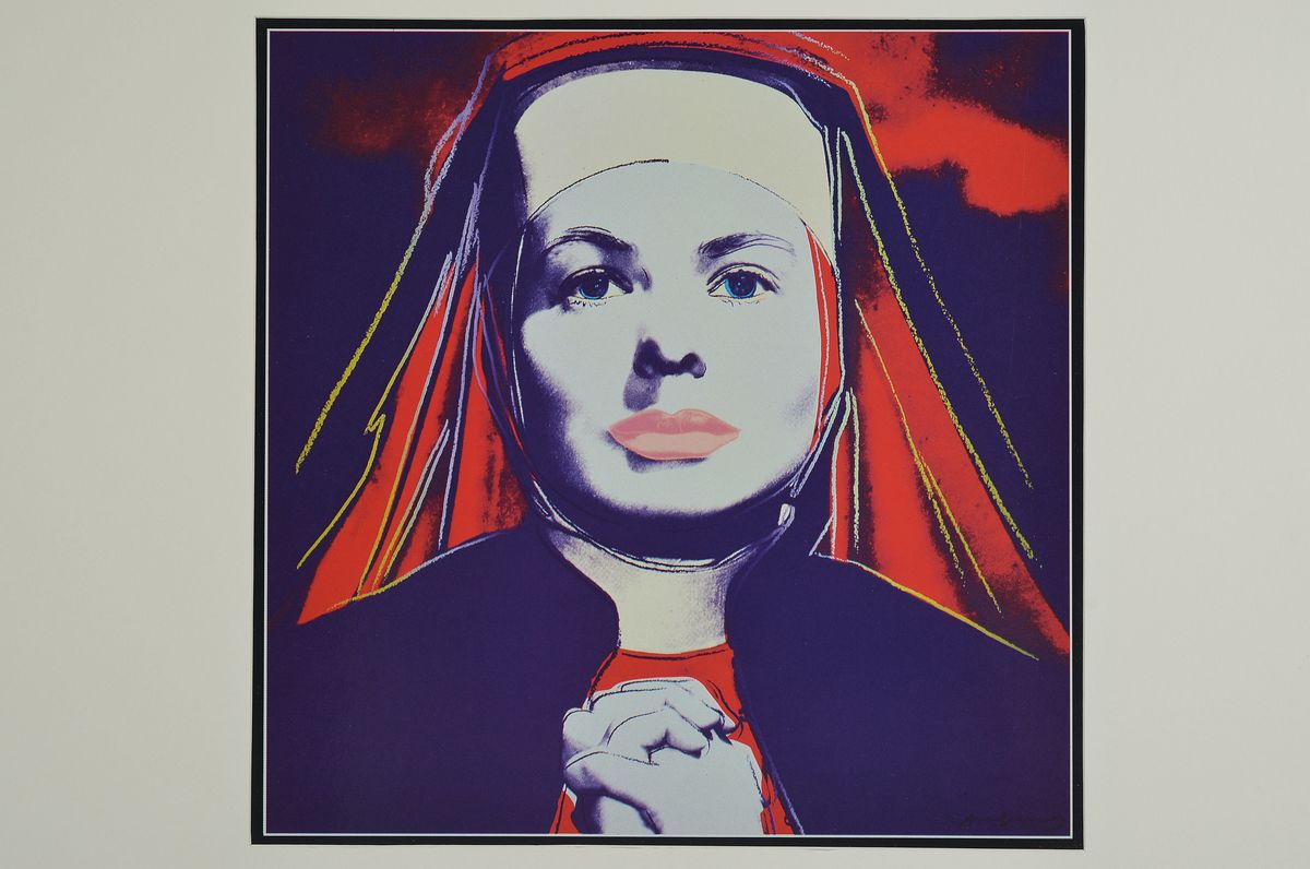 Detail k: Andy Warhol, 1928-1987, Portrait von Ingrid Bergmann, Konvolut aus sechs Farboffsets nach dem Orig. Siebdruck, Portfolio zur Austellung einer ...