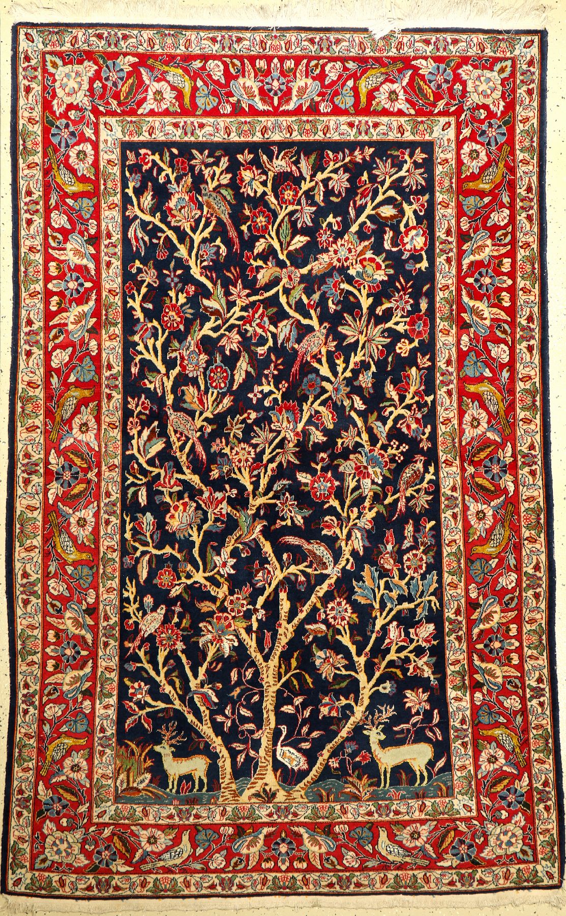 Ghom Kork mit Seide, Persien, Lebensbaum, ca. 40 Jahre, Korkwolle mit Seide, ca. 218 x 140 cm, EHZ: 2-3, dekorativ.