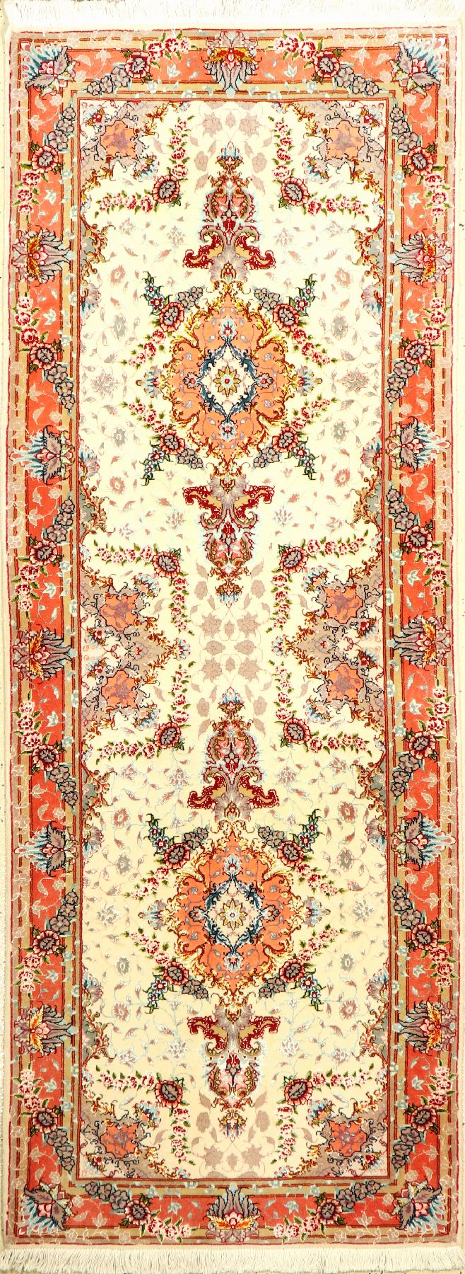 Täbriz fein (50 Raj), Persien, ca. 40 Jahre, Korkwolle mit Seide, ca. 205 x 77 cm, EHZ: 2, (gereinigt)