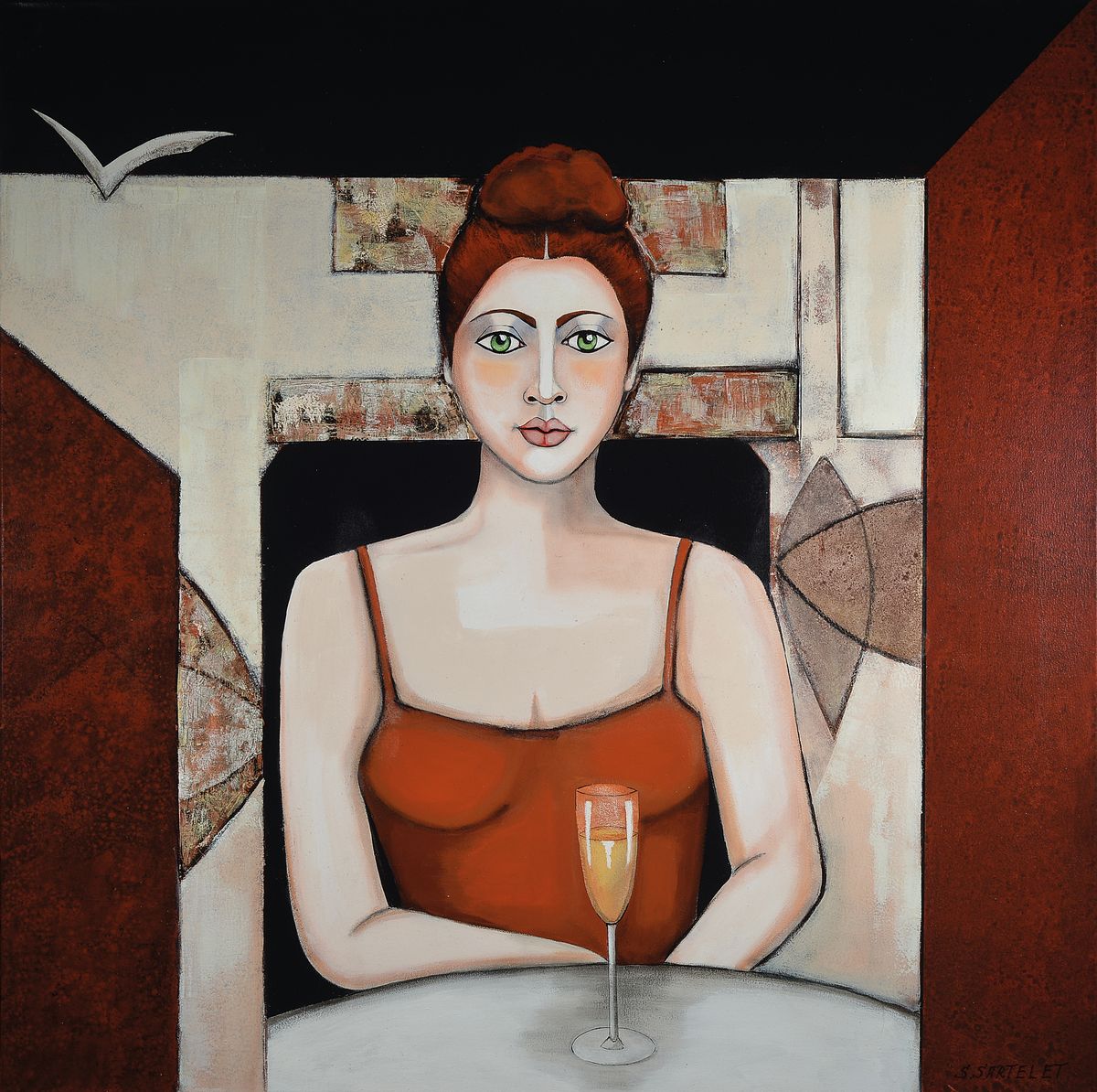 Silvia Sartelet, geb. 1947 Berlin, Frauendarstellung, Acryl/Lwd, sign., ca. 100x100 cm