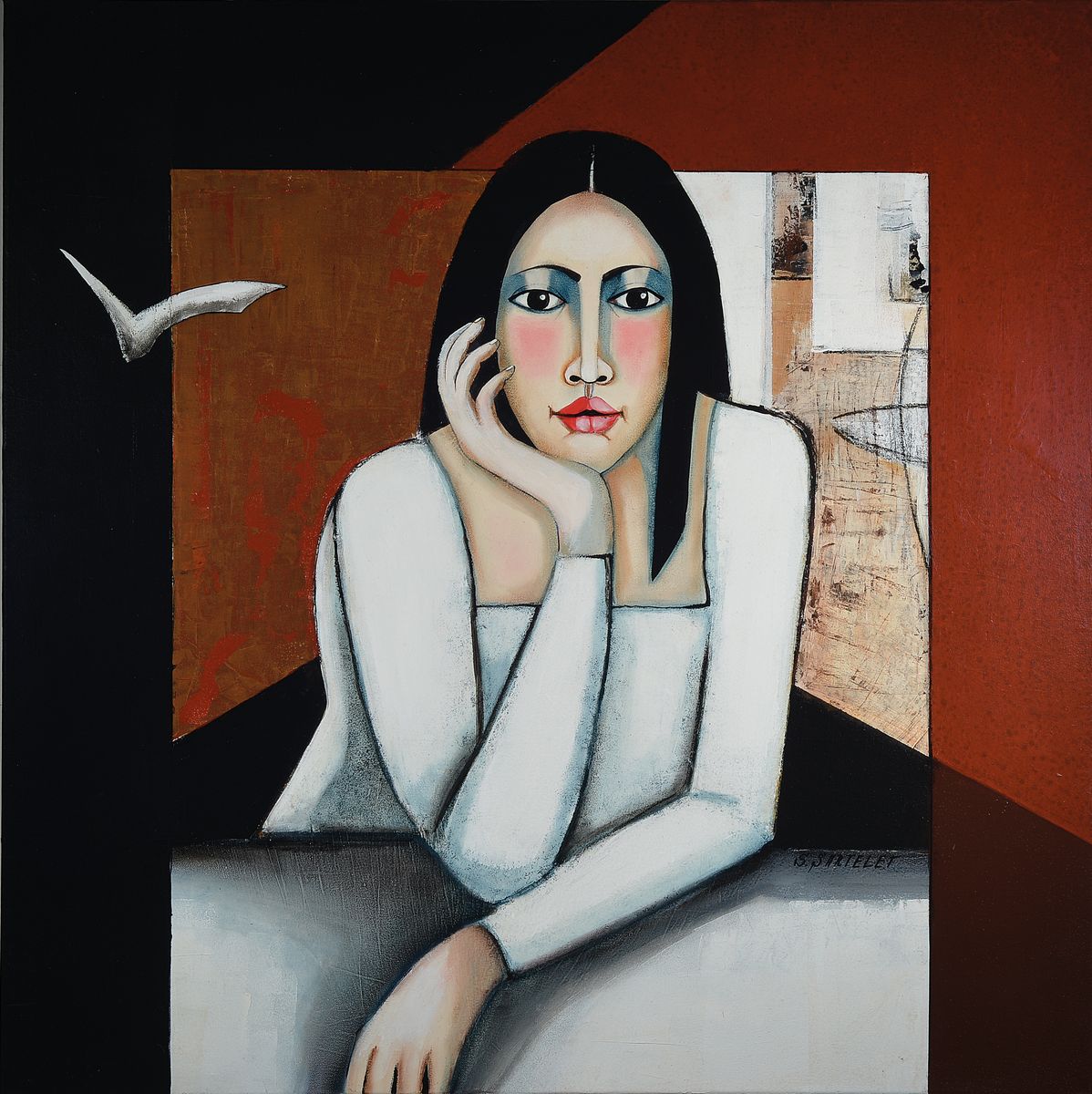 Silvia Sartelet, geb. 1947 Berlin, Frauendarstellung, Acryl/Lwd, sign., ca. 100x100 cm