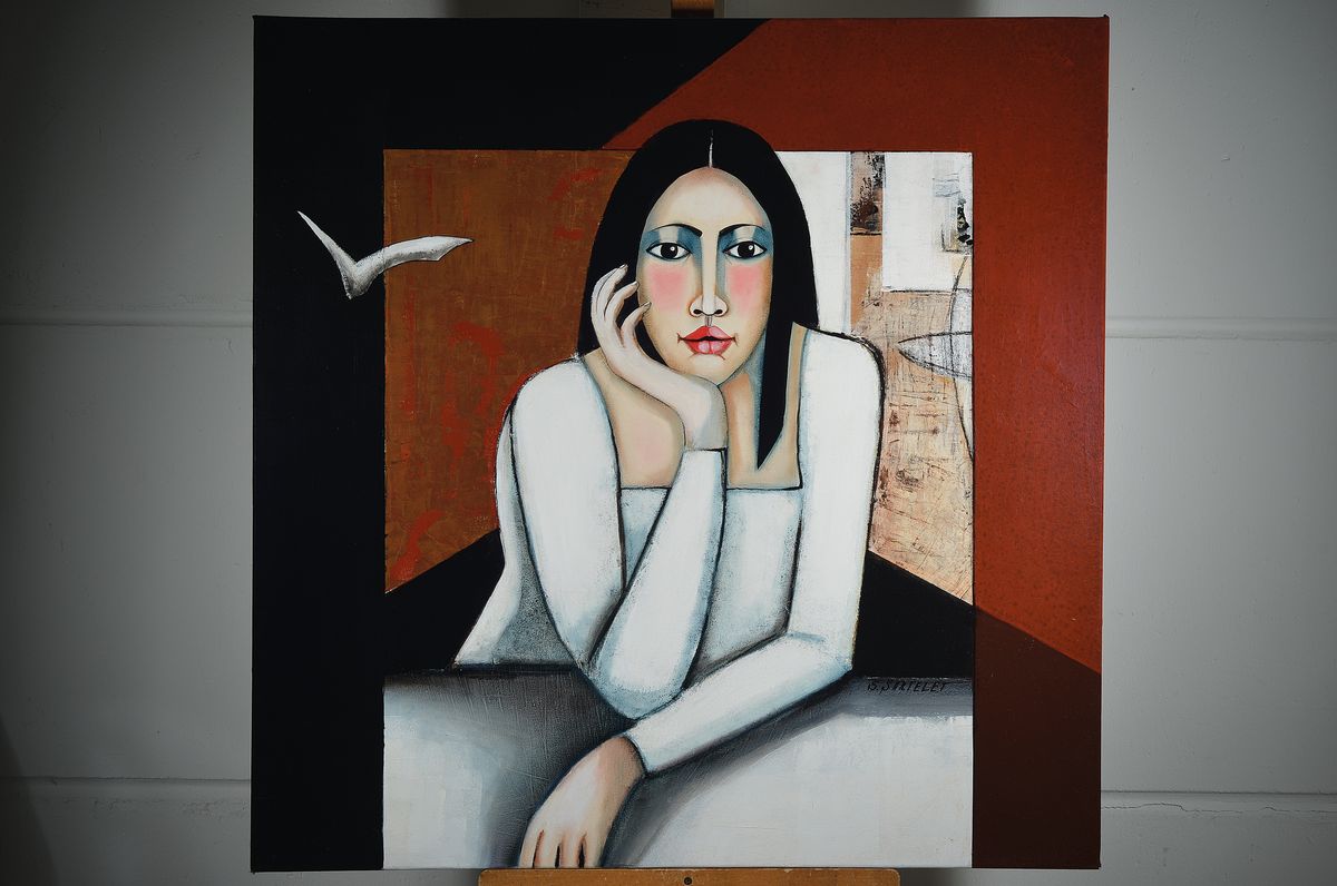 Detail k: Silvia Sartelet, geb. 1947 Berlin, Frauendarstellung, Acryl/Lwd, sign., ca. 100x100 cm