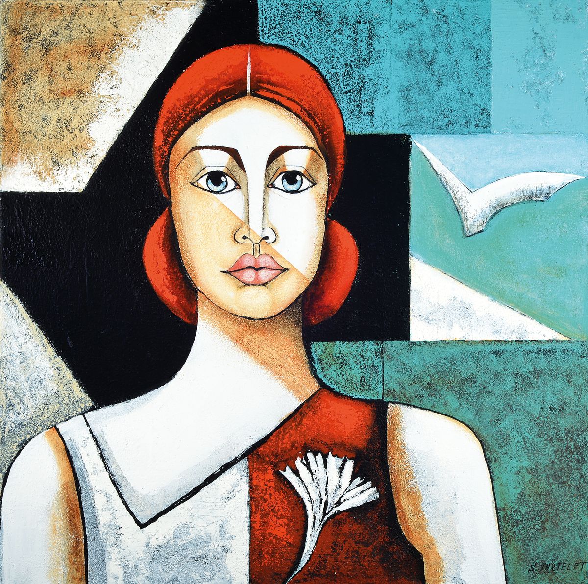 Silvia Sartelet, geb. 1947 Berlin, Frauendarstellung, Acryl/Lwd, sign., ca. 80x80 cm