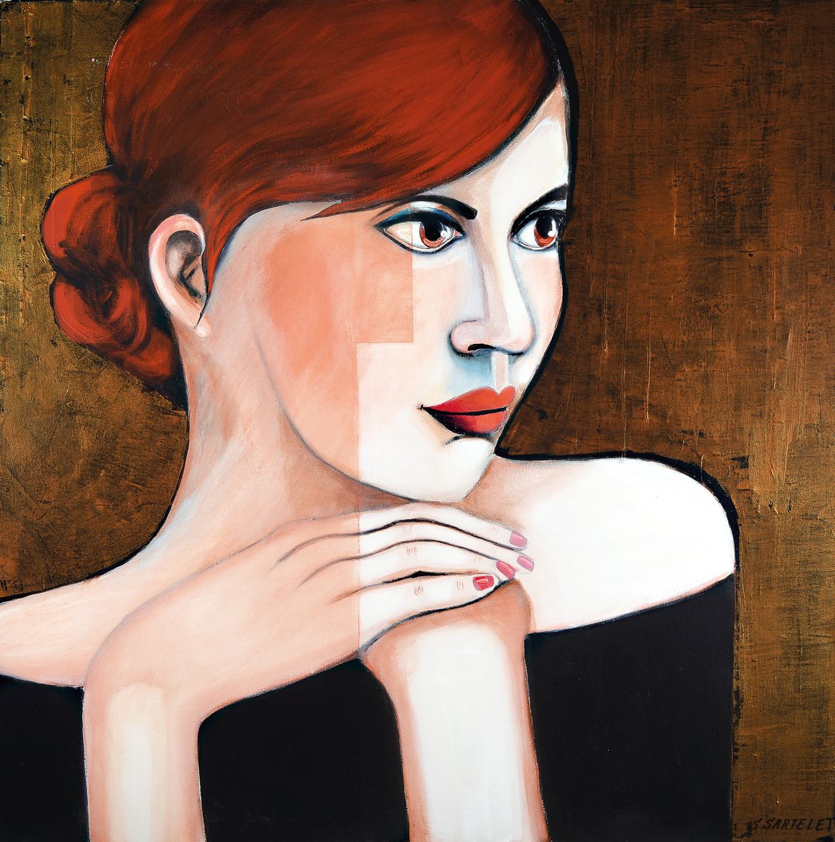 Silvia Sartelet, geb. 1947 Berlin, Frauendarstellung, Acryl/Lwd, sign., ca. 90x90 cm