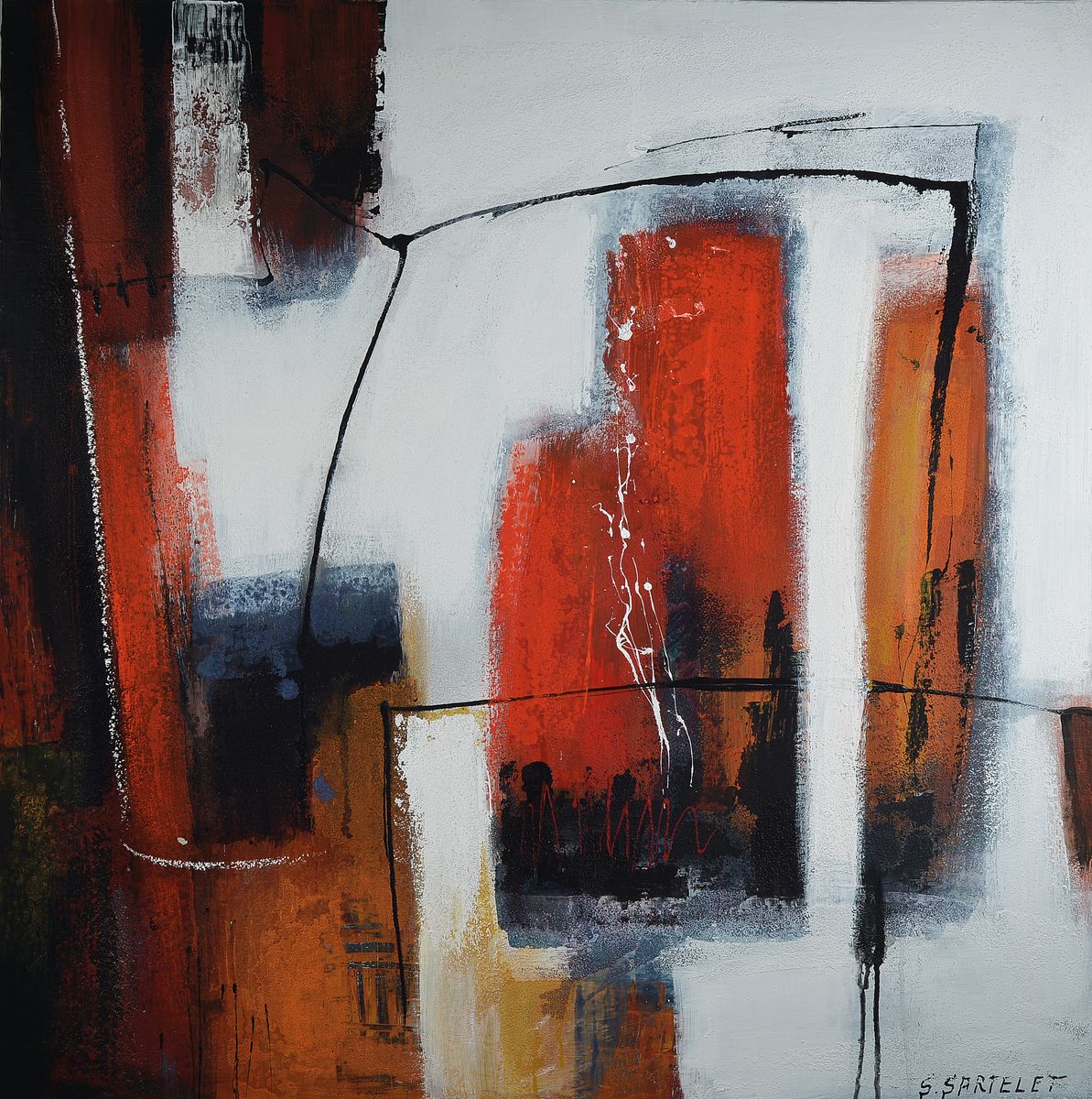 Silvia Sartelet, geb. 1947 Berlin, Abstrakte Komposition, Acryl/Lwd, sign., ca. 91x90 cm