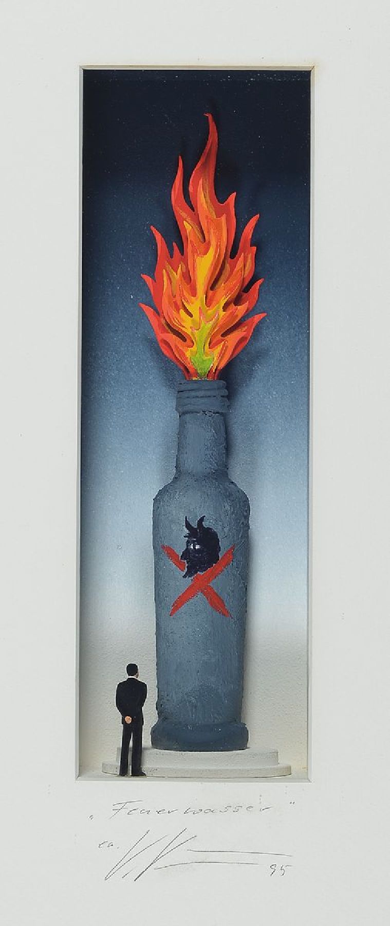 Volker Kühn, geb. 1948 in Neuenkirchen bei Bremen, zwei Objektkästen: a. "Feuerwasser", e.a., ca. 51 x 34 cm und b. "Harte Schale, ...