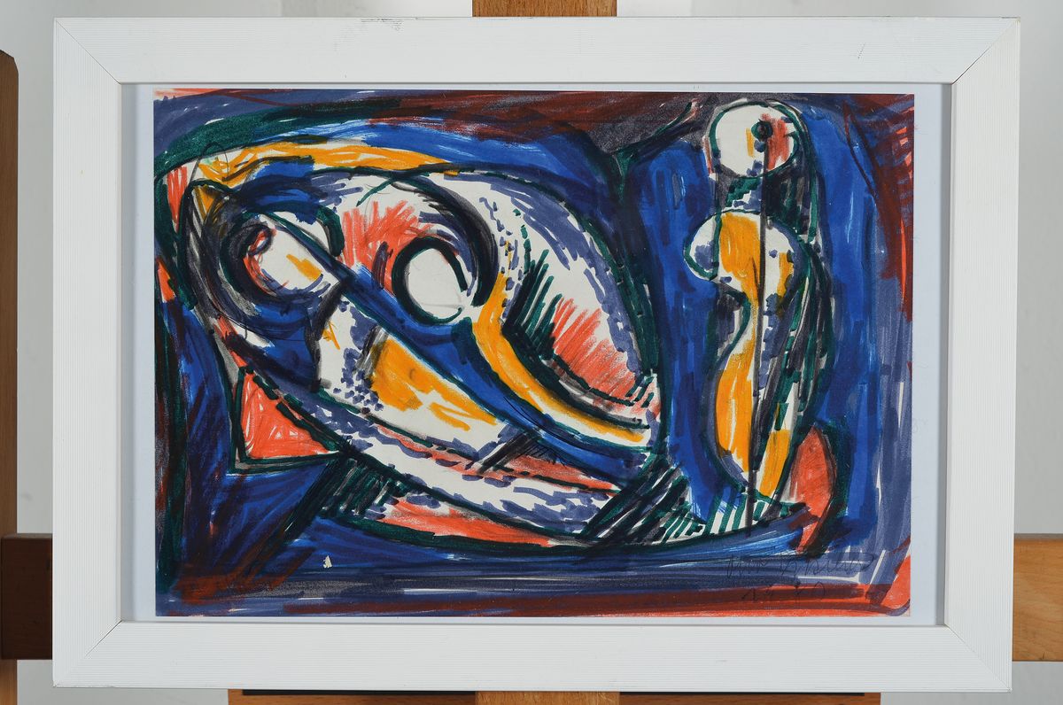 Detail k: Otto Ditscher, 1903-1987 Neuhofen, Figuren, Mischtechnik und Filzstift auf Papier, rechts unten signiert und dat. 80, ca. 18x26cm, u.Gl., R.