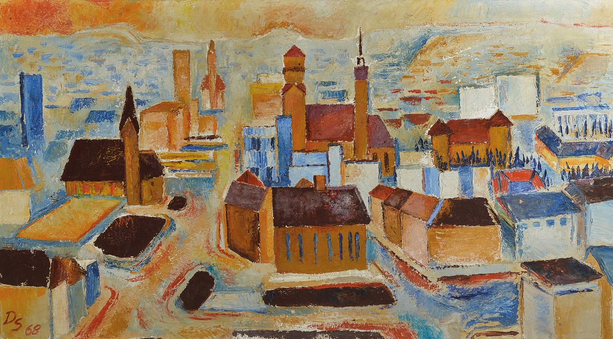 Doris Schmauder, 1929 Oberböhingen-1998 Stuttgart, Studium an der Akademie Stuttgart bei Fehrle, bekannte Bildhauerin und Malerin, hier: Blick auf ...
