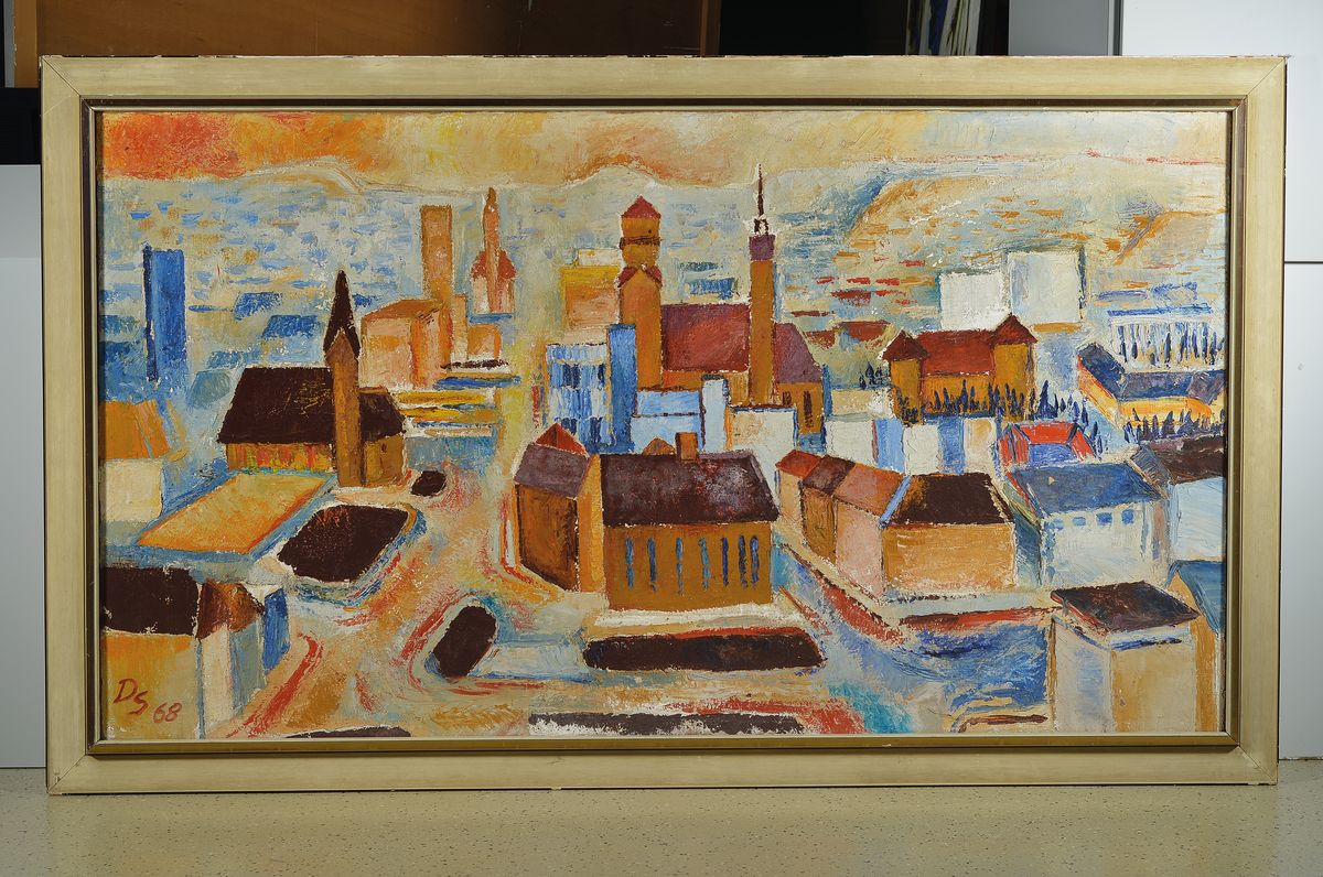 Detail k: Doris Schmauder, 1929 Oberböhingen-1998 Stuttgart, Studium an der Akademie Stuttgart bei Fehrle, bekannte Bildhauerin und Malerin, hier: Blick auf ...