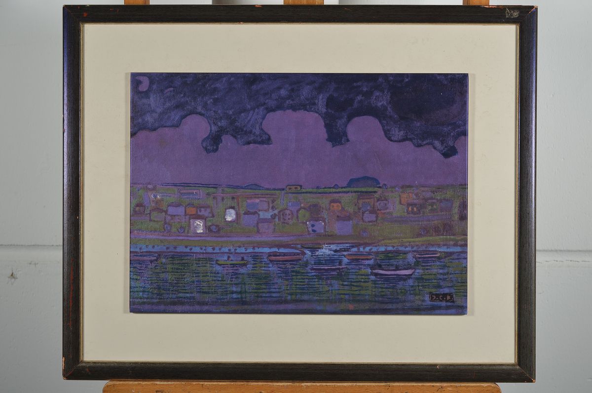 Detail k: Ihsan Cemal Karaburcak, 1898-1970, Abenddämmerung am Meer, Farboffset auf Porzellan, im Druck monogrammiert, ca. 30x42cm/47x55cm, R.
