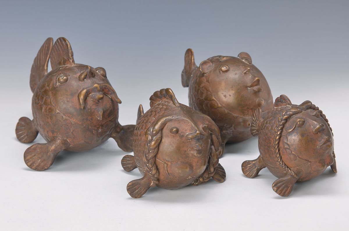 Gernot Rumpf , geb. 1941 Kaiserslautern, 4-teilige Fischfamilie, Bronze, Gießerstempel,