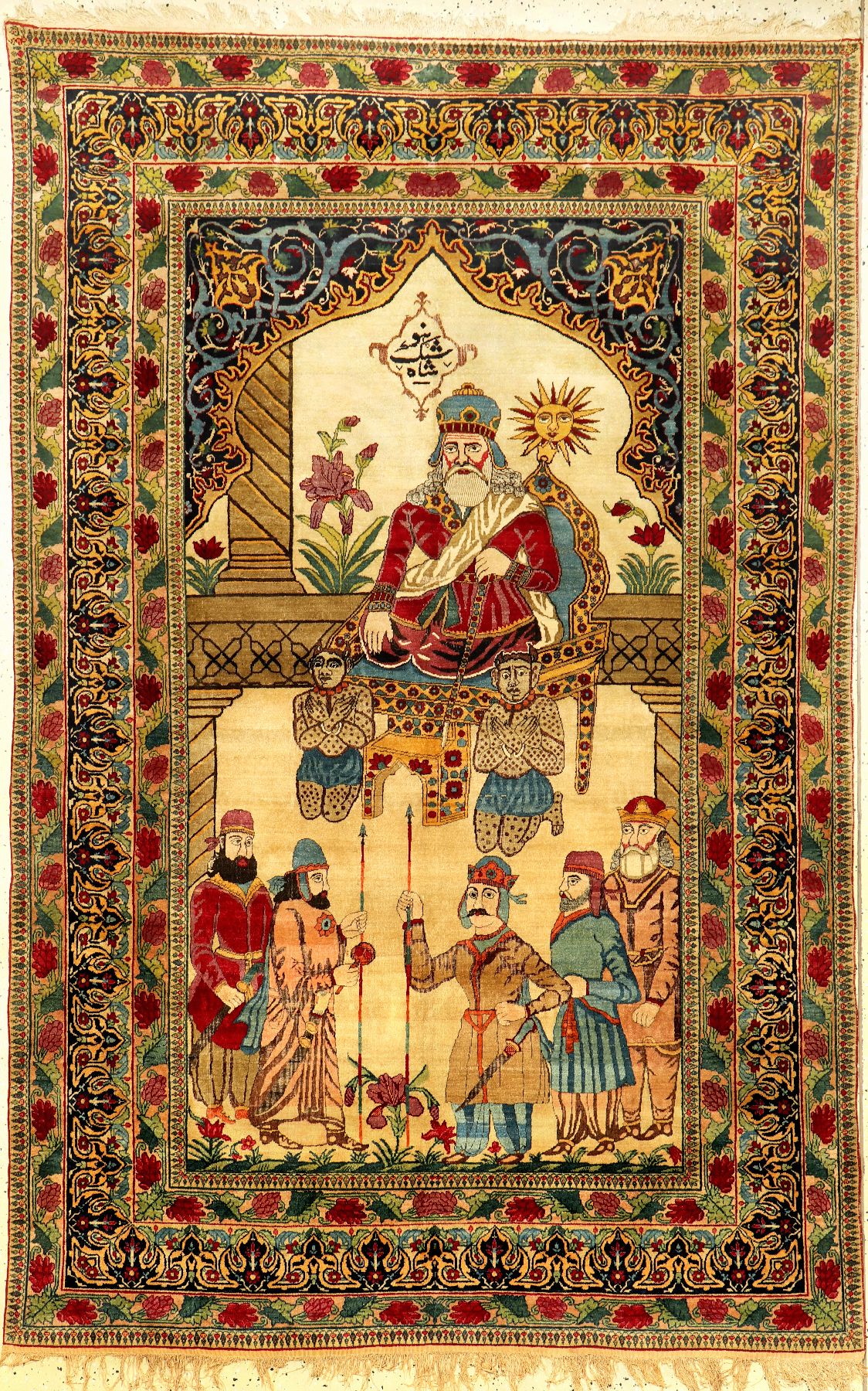 Feiner Kerman "Ravar" Bildteppich antik (Schah Houschang), Südpersien, 19.Jhd., Korkwolle geknüpft auf Baumwolle. Seltener und sehr ...
