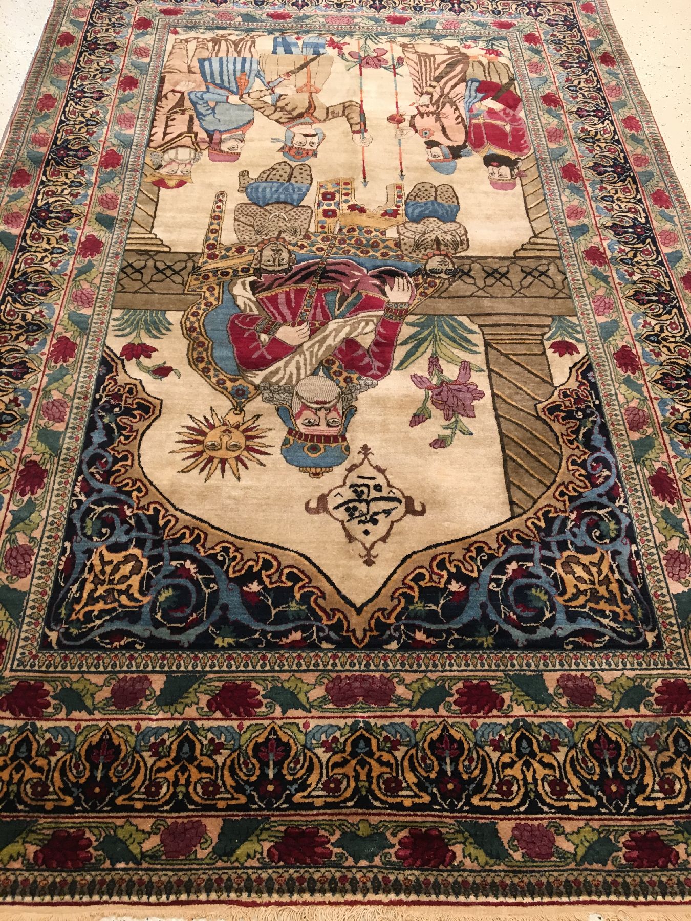 Detail b: Feiner Kerman "Ravar" Bildteppich antik (Schah Houschang), Südpersien, 19.Jhd., Korkwolle geknüpft auf Baumwolle. Seltener und sehr ...