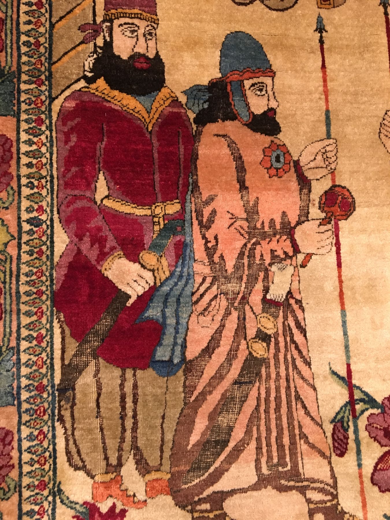 Detail e: Feiner Kerman "Ravar" Bildteppich antik (Schah Houschang), Südpersien, 19.Jhd., Korkwolle geknüpft auf Baumwolle. Seltener und sehr ...