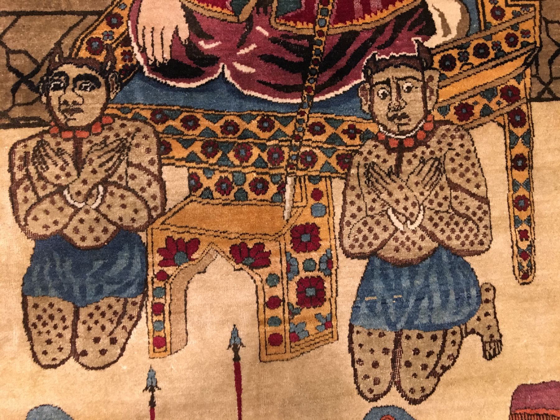 Detail g: Feiner Kerman "Ravar" Bildteppich antik (Schah Houschang), Südpersien, 19.Jhd., Korkwolle geknüpft auf Baumwolle. Seltener und sehr ...