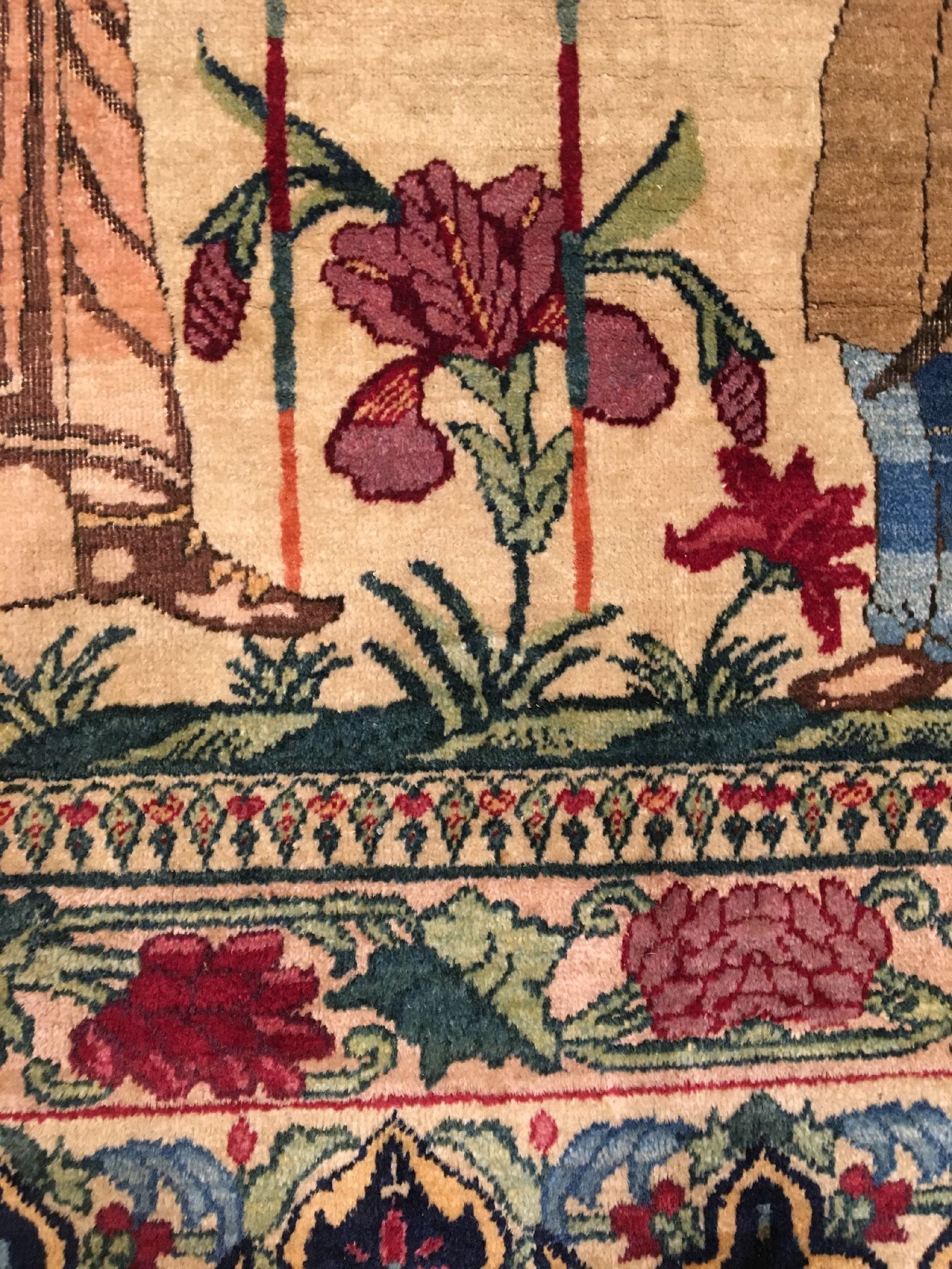 Detail h: Feiner Kerman "Ravar" Bildteppich antik (Schah Houschang), Südpersien, 19.Jhd., Korkwolle geknüpft auf Baumwolle. Seltener und sehr ...