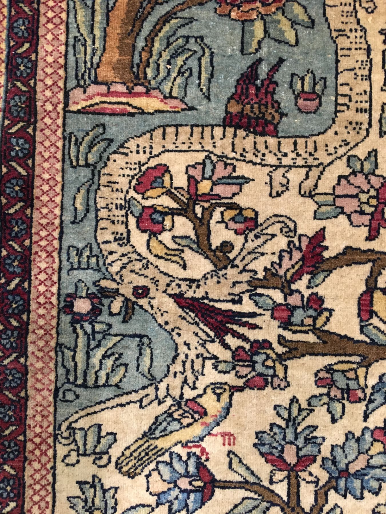 Detail d: Feiner und seltener Esfahan "Ahmad" (Part- Silk) antik (Lebensbaum), Zentralpersien, Ende 19.Jhd., Korkwolle mit Seide geknüpft auf ...