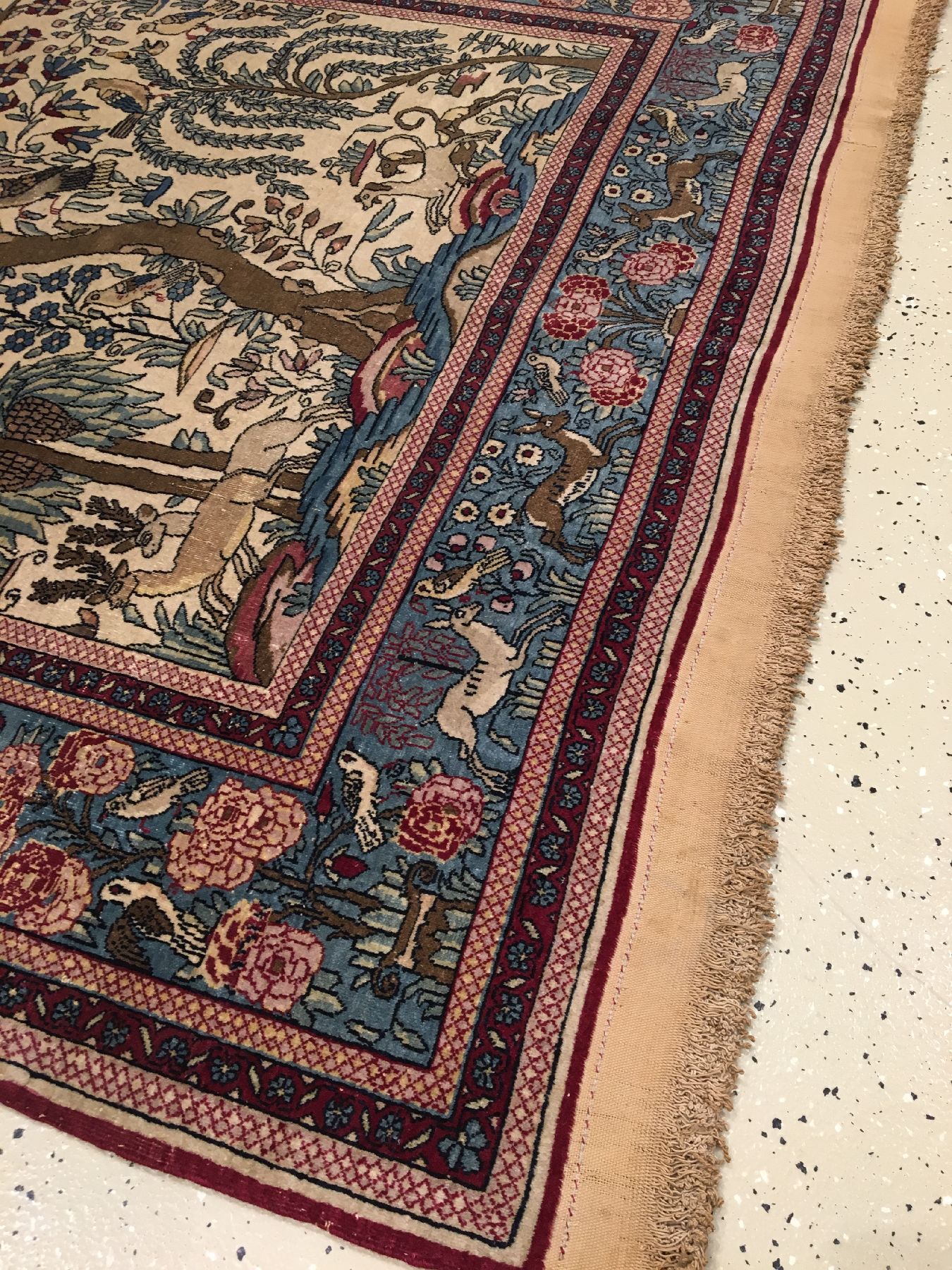 Detail e: Feiner und seltener Esfahan "Ahmad" (Part- Silk) antik (Lebensbaum), Zentralpersien, Ende 19.Jhd., Korkwolle mit Seide geknüpft auf ...