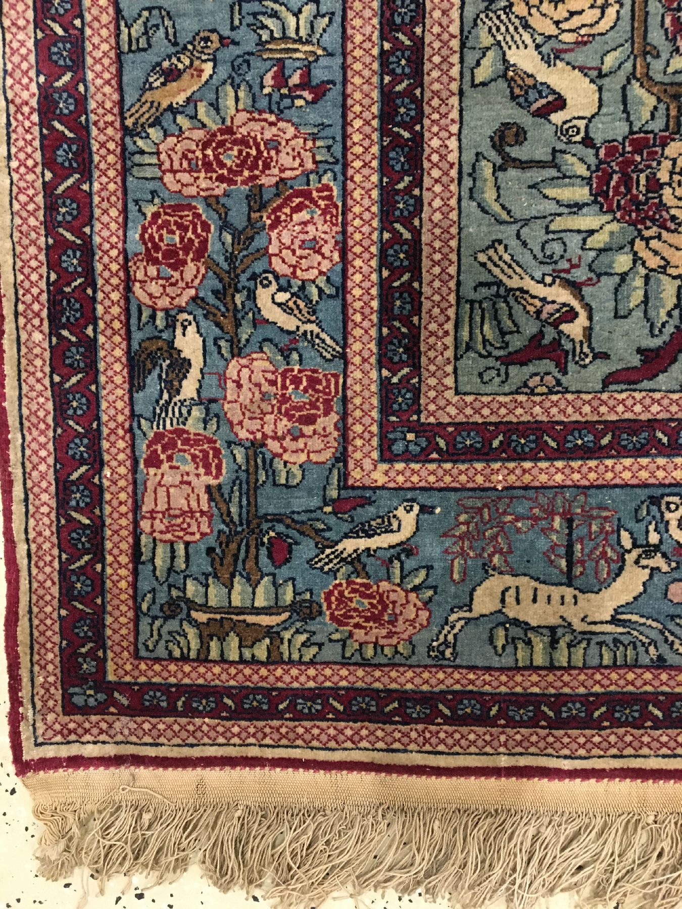 Detail g: Feiner und seltener Esfahan "Ahmad" (Part- Silk) antik (Lebensbaum), Zentralpersien, Ende 19.Jhd., Korkwolle mit Seide geknüpft auf ...