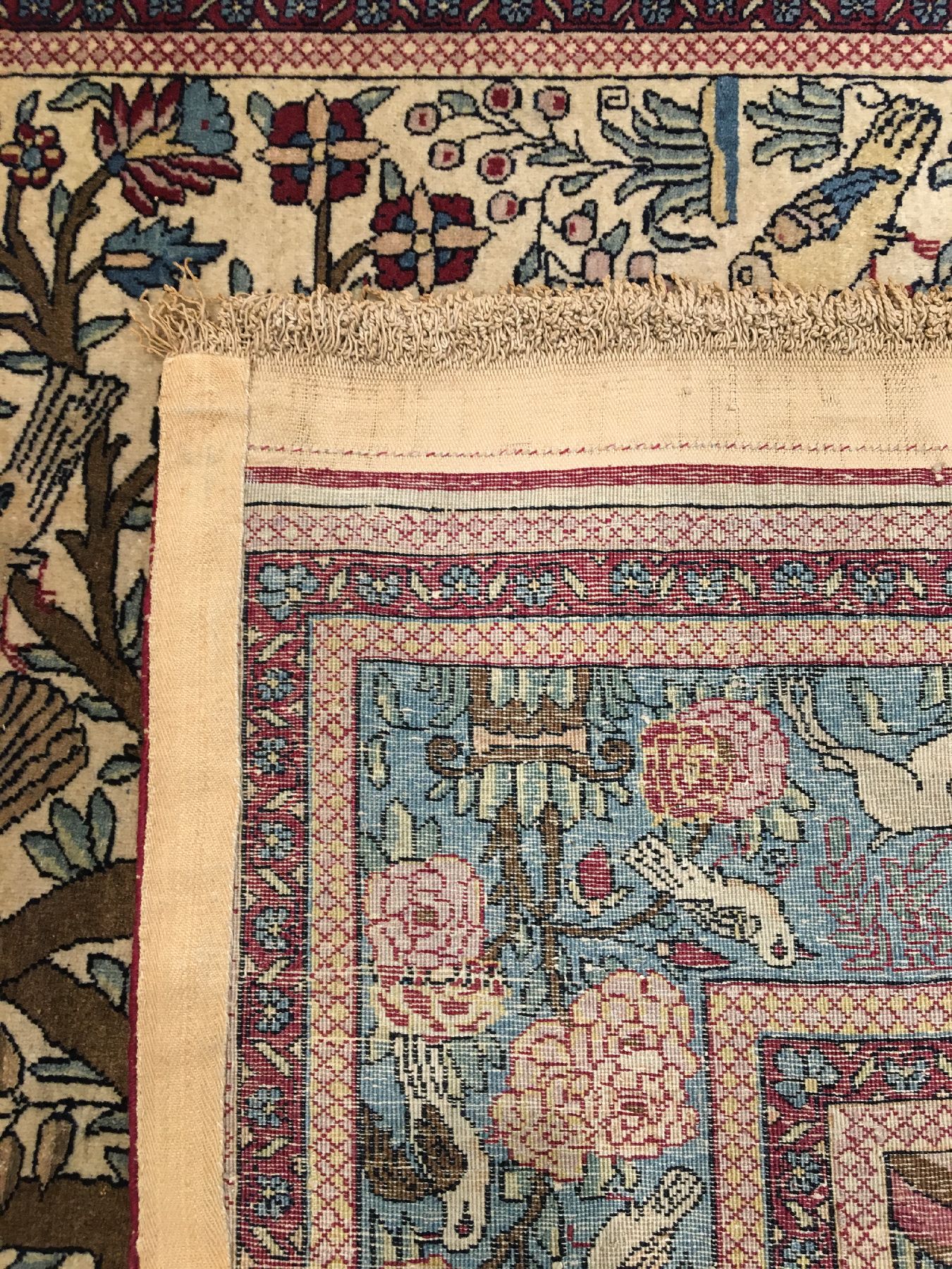 Detail h: Feiner und seltener Esfahan "Ahmad" (Part- Silk) antik (Lebensbaum), Zentralpersien, Ende 19.Jhd., Korkwolle mit Seide geknüpft auf ...