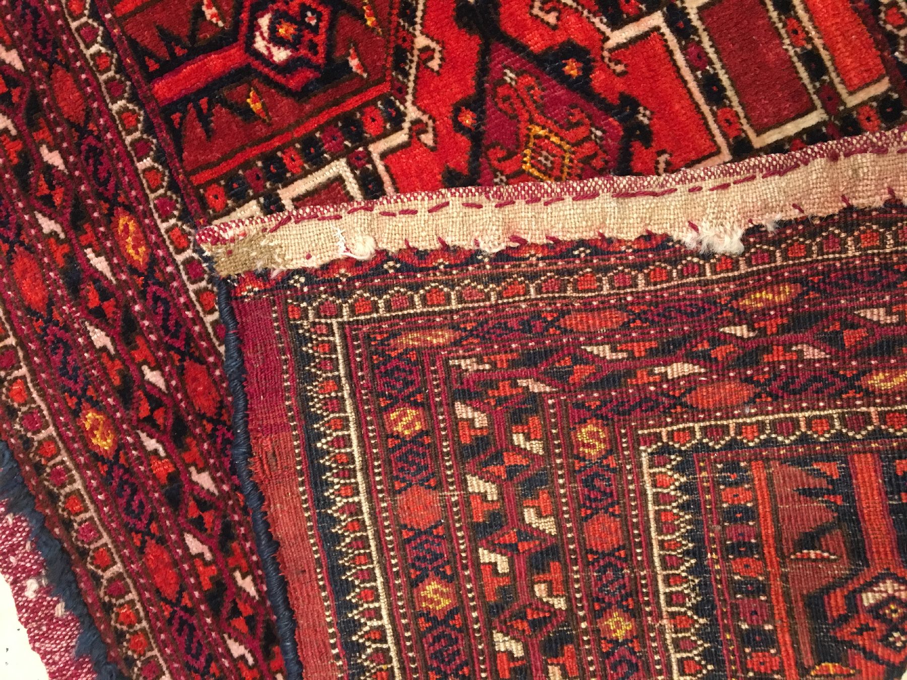 Detail g: Tekke "Jollar" antik, Turkmenistan, 19.Jhd., Wolle mit gelben Seiden-Highlights geknüpft auf Wolle. Breites Format, ausdrucksstarke ...